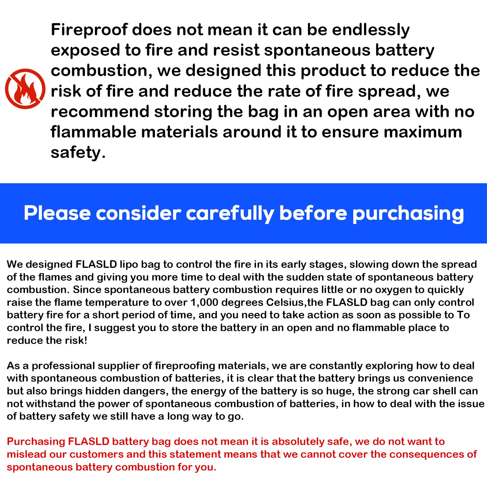 FLASLD E-Bike Battery Bag Fireproof Safe Charging Bag Explosionproof Lipo Battery Bag Large Capatity for Storage Charging (16 x 4.3 x 5in)