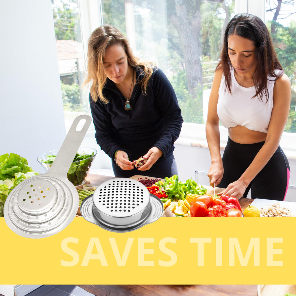 Pack of 2 Universal Can Colanders – Multipurpose Food Grade Stainless Colander with Handle for Large and Small Cans Vegetable Fruit Tuna Fish Can Strainer Small Colander Stainless Steel Colander Set