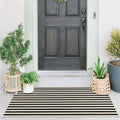 famibay Black and Beige Front Door Mat Outdoor Cotton Handwoven Farmhouse Layered Door Mat 2x4.2Ft Washable Striped Porch Rug Carpet Mat for Entrance Balcony Bedroom