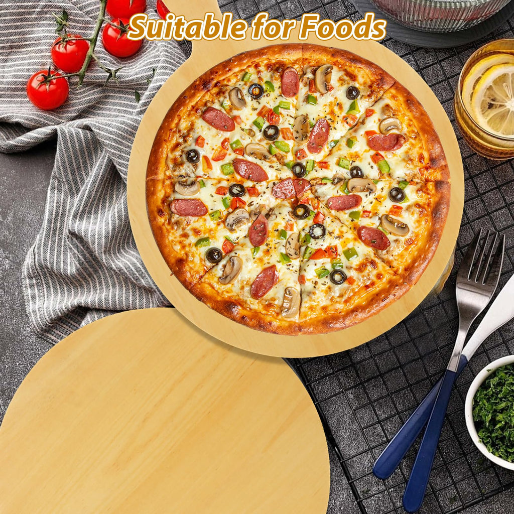 4 Pack Wooden Pizza Peel, 12 Inch Pizza Spatula with Wood Handle Suitable for 12"x12" Pizzas, Round Wooden Cutting Boards for Baking Homemade Pizza, Bread, Cheese, Fruit