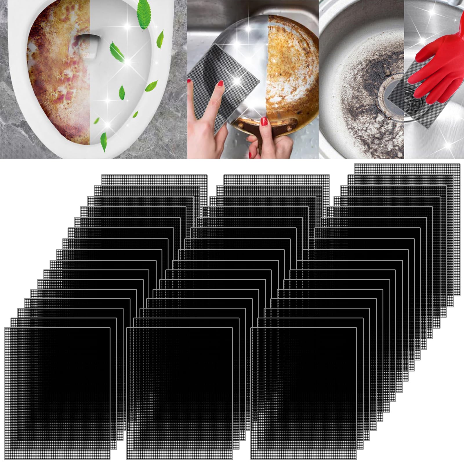 Qiveaory 2024 New Upgrade Toilet Cleaning Screens 50pcs Toilet Cleaner Hard Water 5.5 x 4 Inch Flexible Scrubbing Pads Remove Calcium Deposits Carbon Rust for Toilet Kitchen