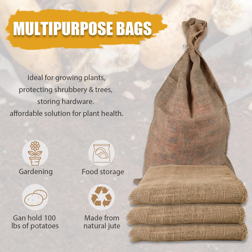 HAMBOLY 5 Packs Large Burlap Bags 24" x 40" Potato Sacks Reusable Storage Bags Races Game Bags