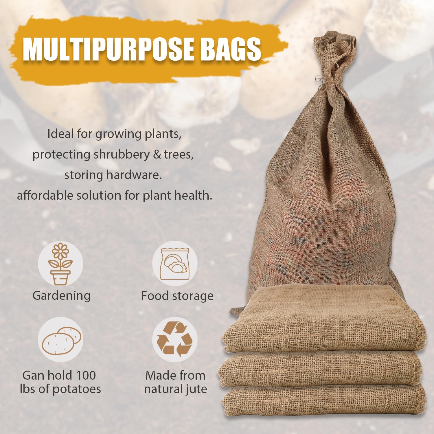 HAMBOLY 5 Packs Large Burlap Bags 24" x 40" Potato Sacks Reusable Storage Bags Races Game Bags