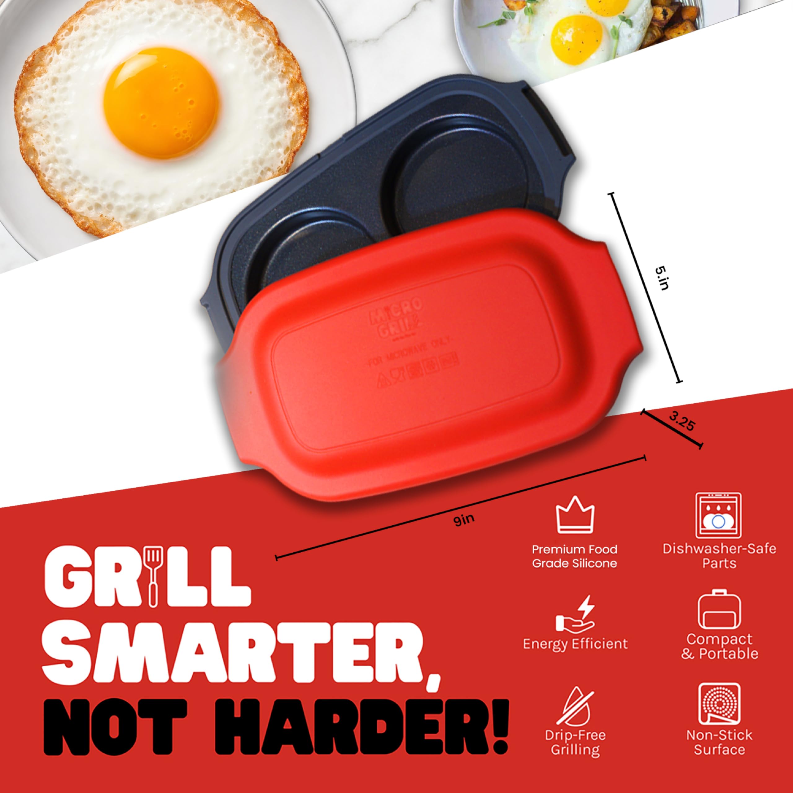 Micro Grill Egg Mate™ Microwave Cooker – Sunny Side Up Egg Maker for Breakfast Sandwiches & English Muffins – BPA-Free, Dishwasher Safe