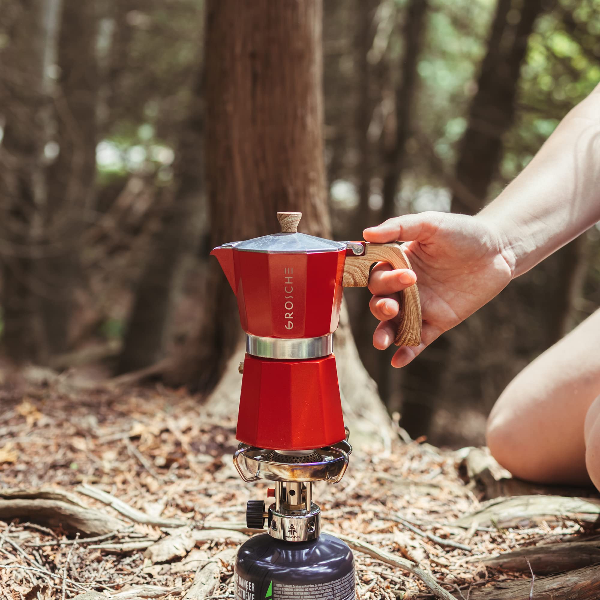 GROSCHE Milano Stovetop Espresso Maker Moka Pot 3 Espresso Cup - 5oz, Red - Cuban Coffee Maker Stove top Coffee Maker Moka Italian Espresso greca Coffee Maker Brewer Percolator