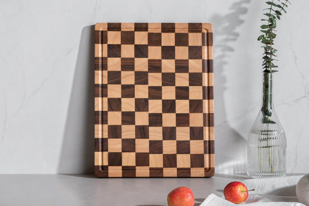 THETCHRY End Grain Cutting Boards for Kitchen, Wooden Cutting Board, Acacia Wood Chopping Board with Juice Groove & Handle, Butcher Block for Meat, Bread & Fruit, 14" L x 11" W x 0.8" Th