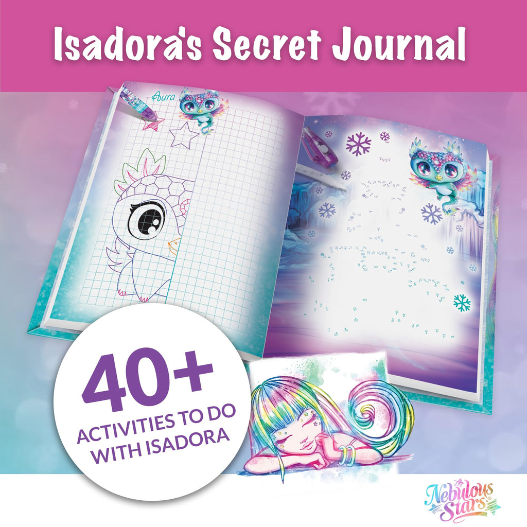 Nebulous Stars Secret Journal - Lockable Diary for Girls with Magic Invisible Ink Pen, 200 Pages, Fun Activities, Stickers, and Light-Up Cap - Isadora
