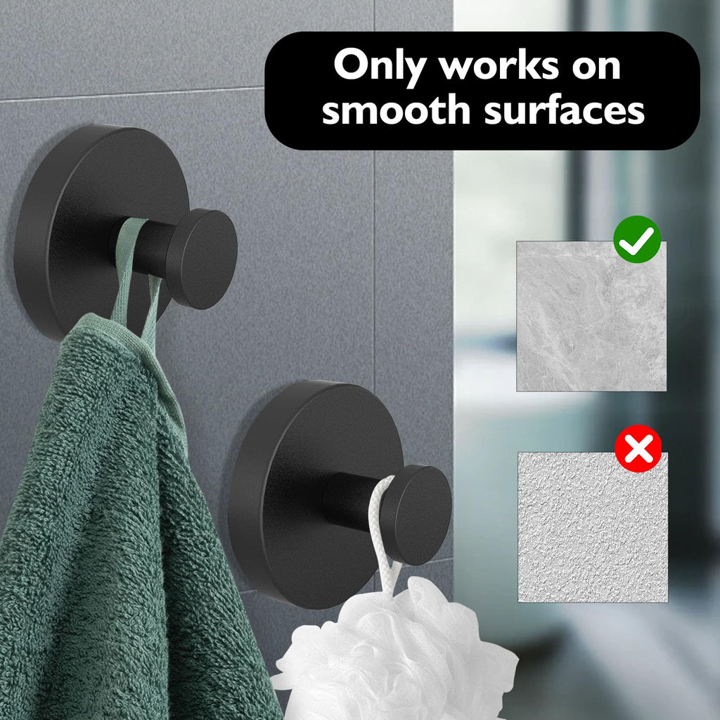 4Pcs Shower Hooks Suction, Suction Cup Hooks, Premium Stainless Steel Suction Hooks Shower Hooks Adhesive Hooks Bathroom Towel for Glass Mirror Smooth Surface（Black*4）