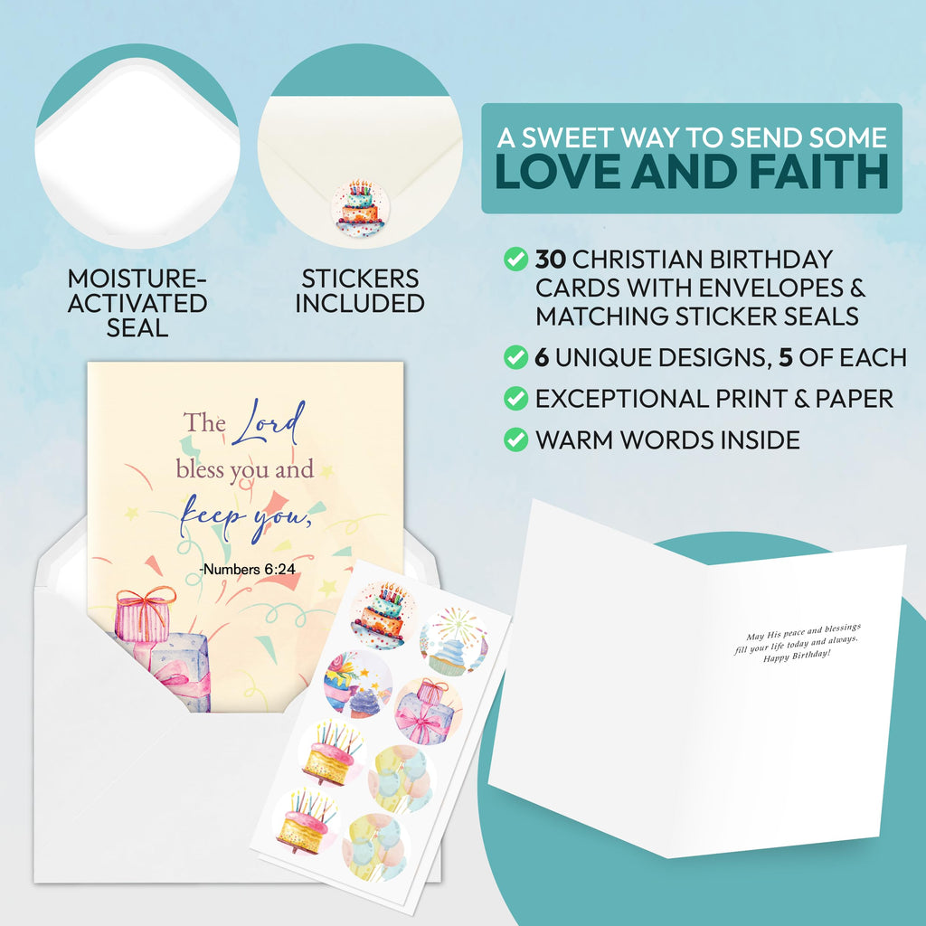 Only Zest 30 Pack Religious Birthday Cards with Envelopes – 4x6 Inspirational Christian Birthday Cards Bulk Set with Bible Verses for Women, Men, Kids