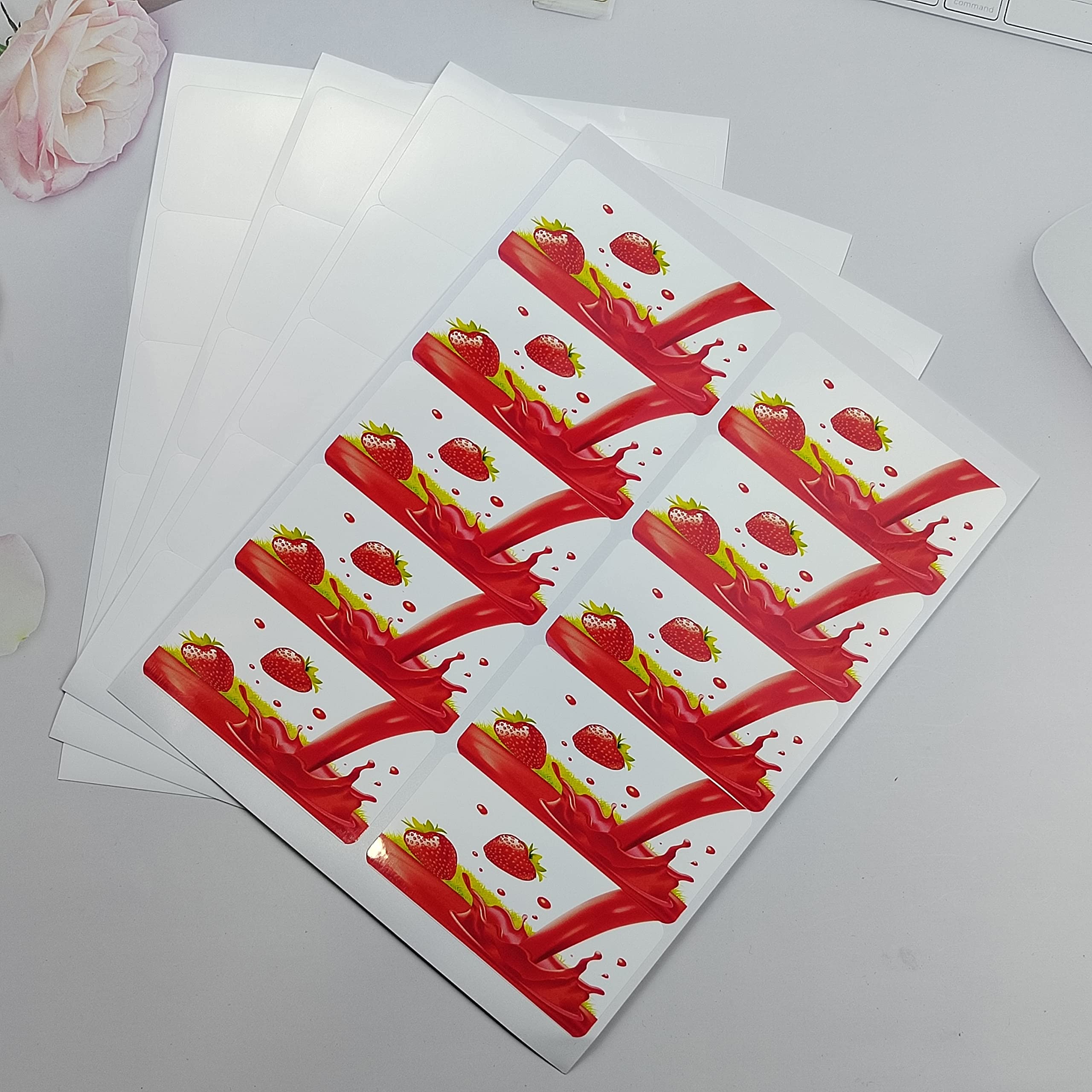 200 Pcs Bottle Labels 4x2 inch Printable Glossy White Waterproof Vinyl Sticker Labels for Inkjet or Laser Printer