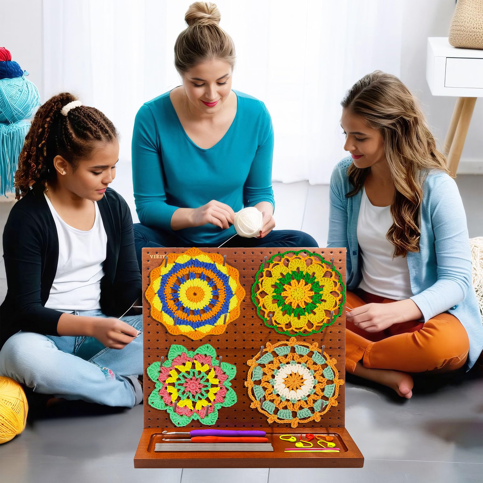 Crochet Blocking Board with 16 Pegs, 11x11 Inch: Granny Square Blocking Board - Gifts for Women, Mom, and Mother, Blocking Boards for Crochet Projects