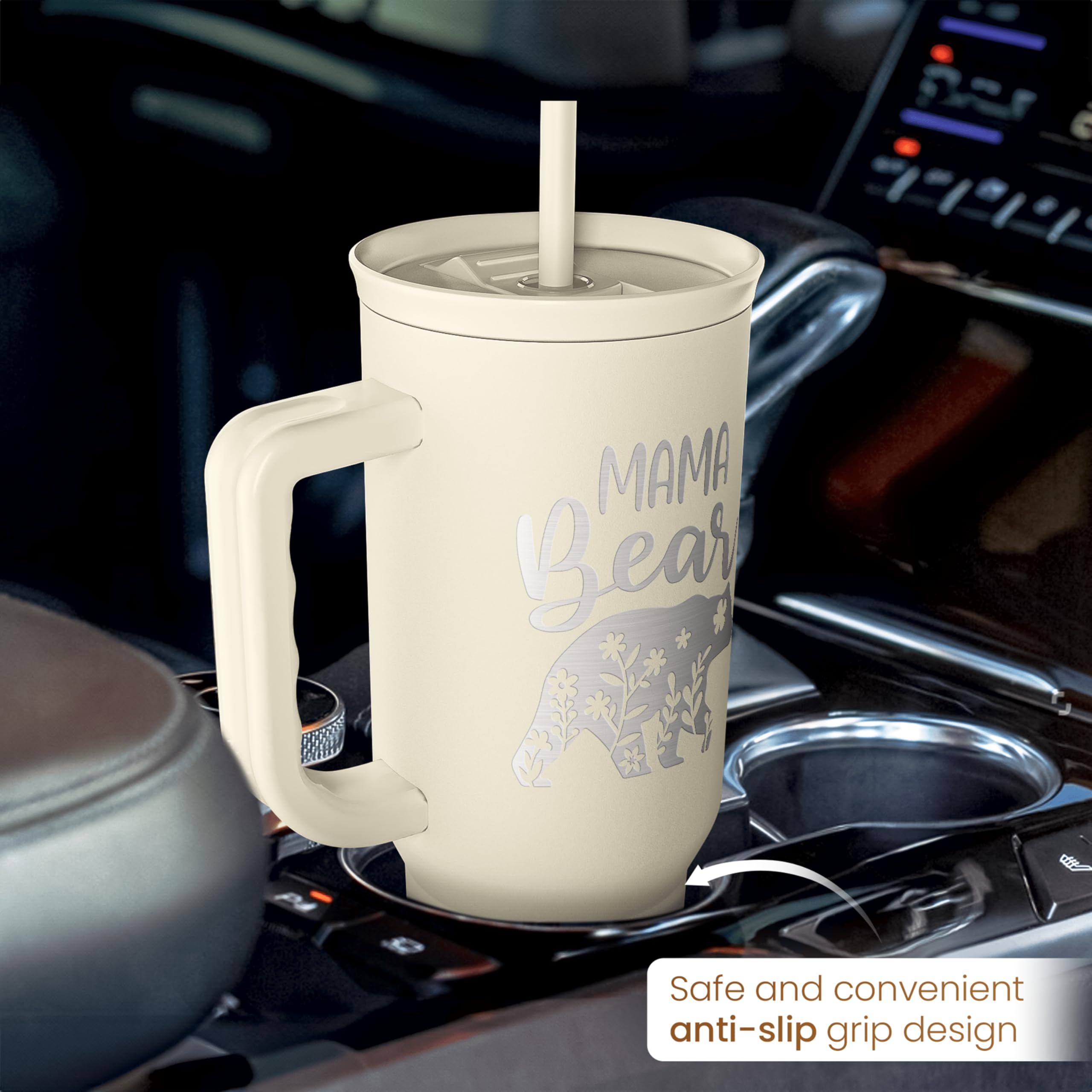 Mom Tumbler with Handle 40oz, Mama Bear Cup Stainless Steel Insulated Tumblers Coffee Travel Mug, Gifts for Moms from Daughter Son, Best Mother Gift for Christmas Birthday Mothers Day