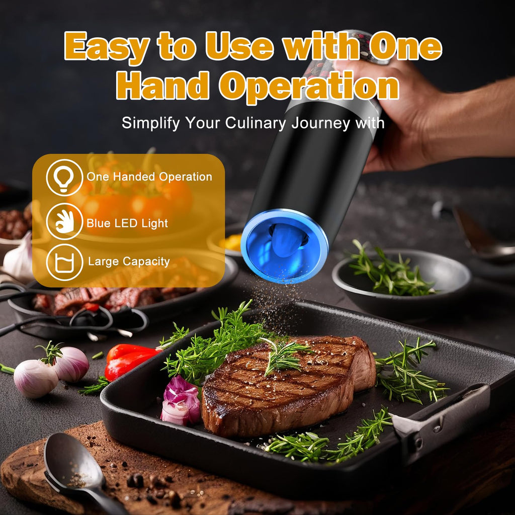 Automatic Salt and Pepper Mill Set: Electric Salt Pepper Grinder Adjustable Coarseness Salts Mill for Gravity Operated Pepper Grinder Electric Salt and Pepper Shaker Auto Salt Pepper Grinder
