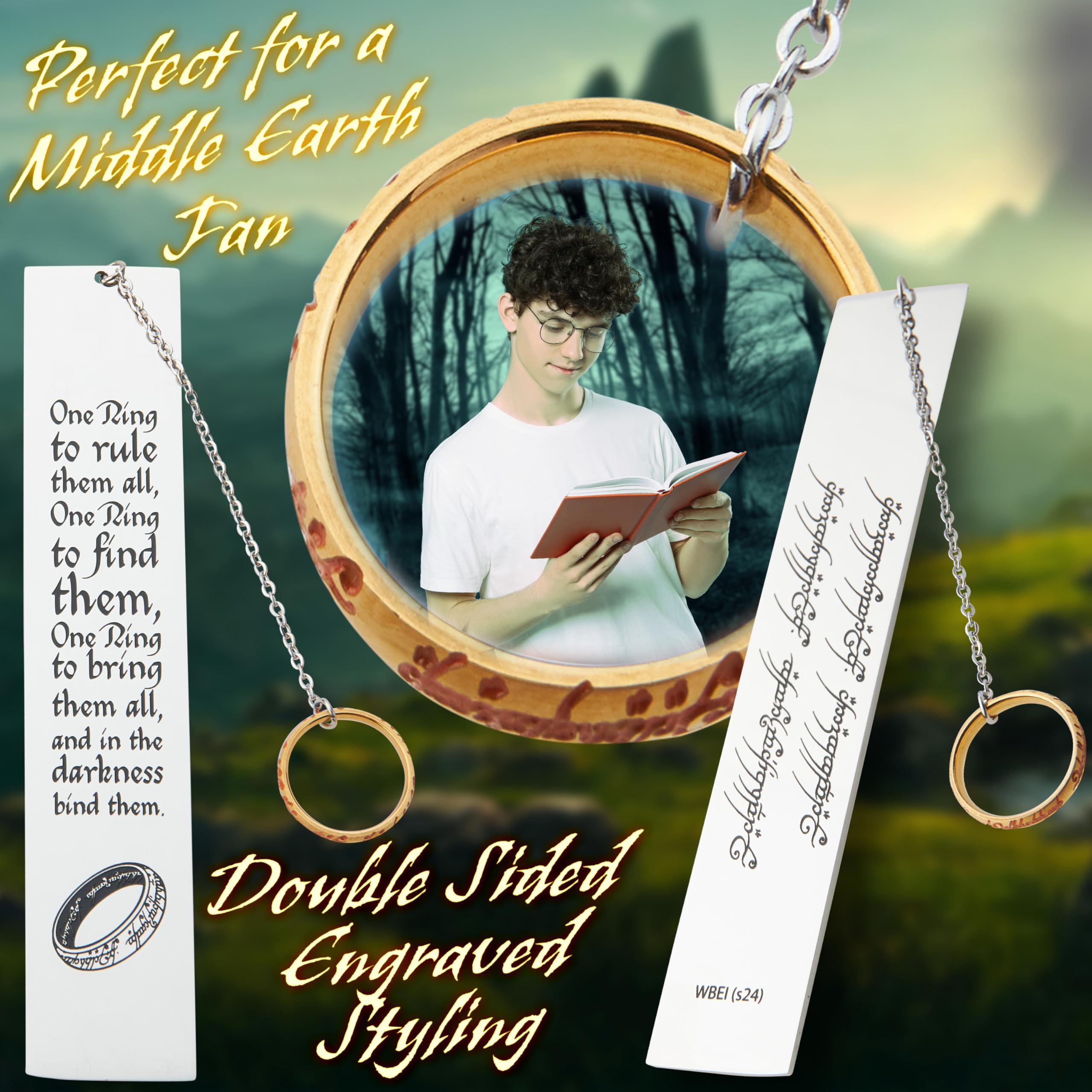 Lord of The Rings Metal Bookmarks Adults Teens Kids with Gift Box Book Marker with Quote and Charm - School University Graduation Reading Gift Box (Silver with Ring)