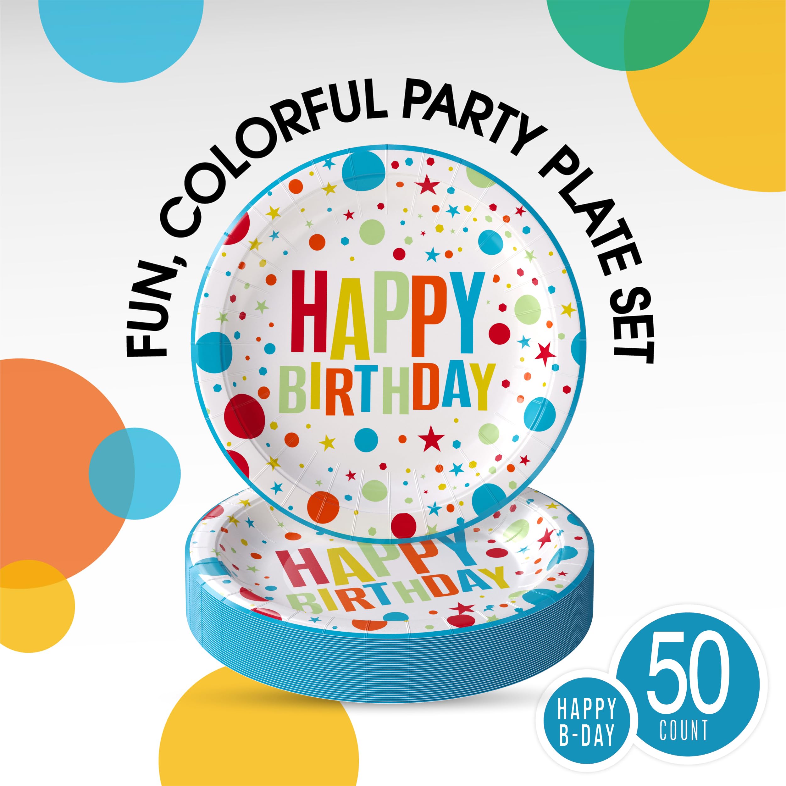 Exquisite Party Solids 9" Blue Happy Birthday Plates Paper Party Plates Disposable Heavy Duty 50 Pcs 350 GSM For Birthday Decorations