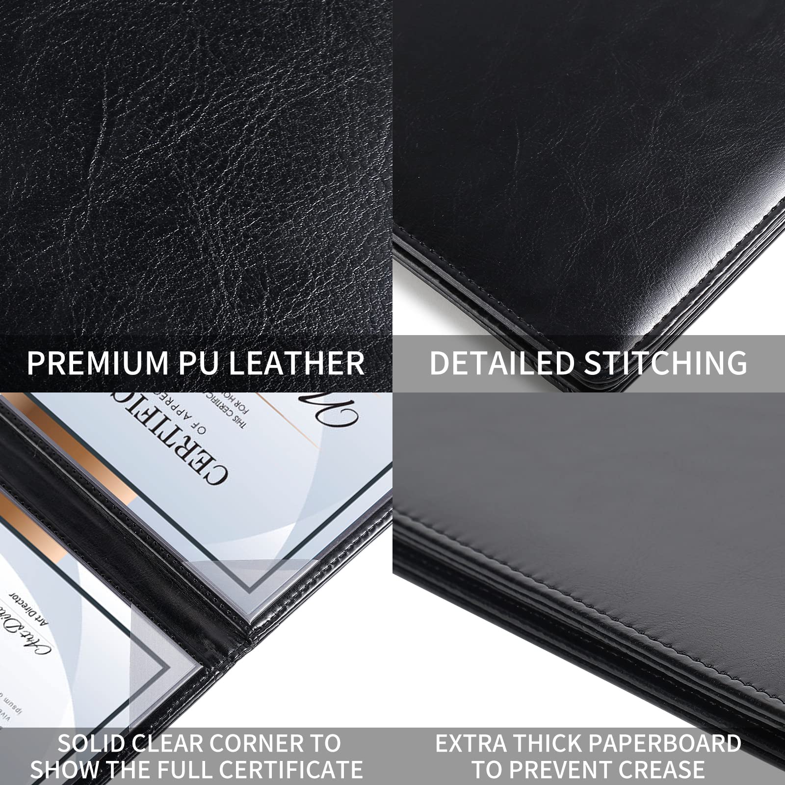 Diploma Cover 8.5 x 11 Certificate Holders for Letter-Sized Award Padded Menu Cover - Black Leather