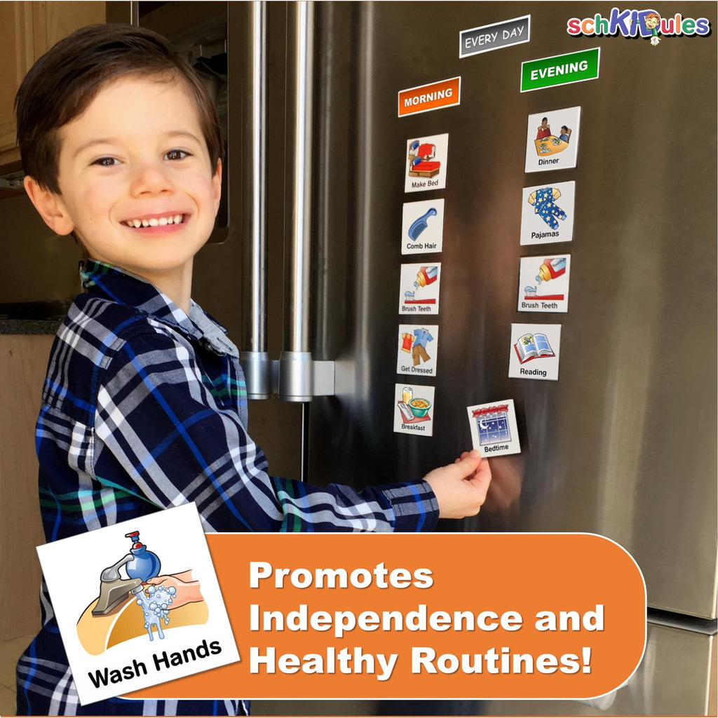 SchKIDules® 93 Pc Home Collection Combo Pack for Visual Schedules, Kids Calendars and Behavior Charts: 72 Home-Themed Activity Magnets Plus 21 Headings Magnets (2nd Ed)
