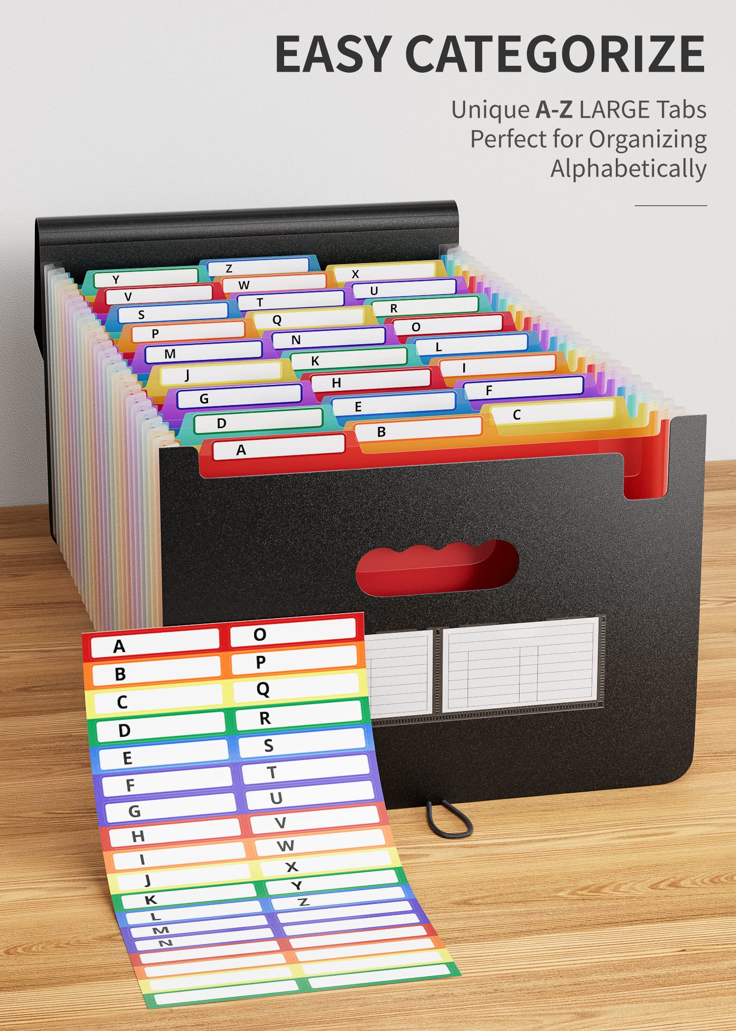 26 Pockets Accordian File Organizer/Plastic Expanding File Folder A4 Letter Size/Portable Expandable Filling Box/Accordion Document Coupon Bill Receipt Organizer, A-Z Alphabet Dividers Colored Tabs