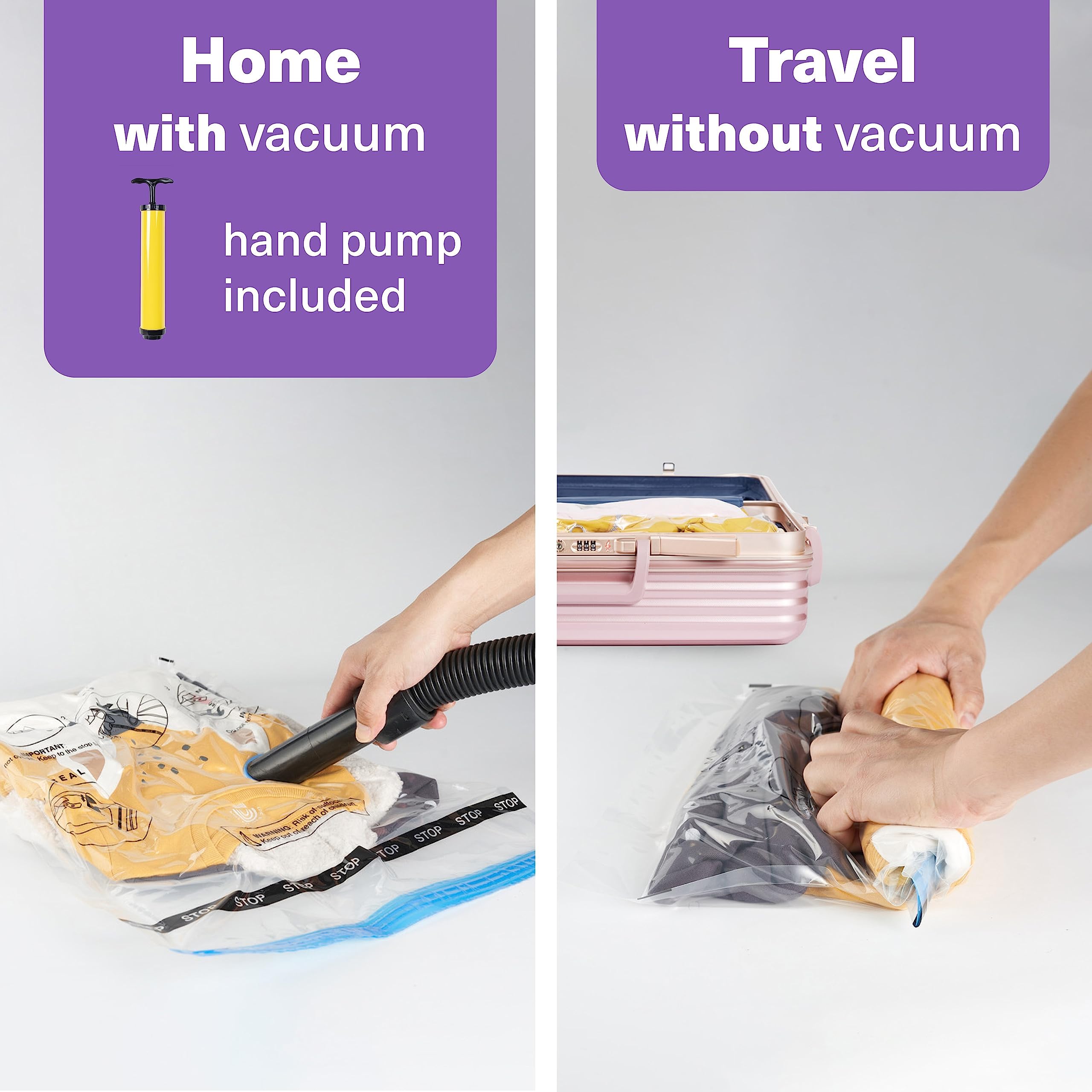 BRAMBLE 20 Pack Vacuum Storage Bags (2 XL Jumbo, 2 Jumbo, 2 Large, 2 Medium, 6 Small, 6 Roll Up) Space Saver Sealer Compression Bags for Clothes, Pillows, Comforters, Blankets, Hand Pump Included