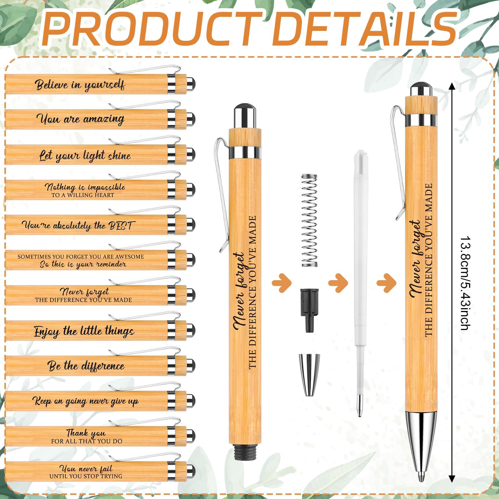 36 Set Employee Appreciation Gifts Thank You Wood Bamboo Pens with Thank You Bookmark Cards Motivational Quote Pen Inspirational Cards for Teacher Coworker Volunteer Nurse Office School Party Supplies