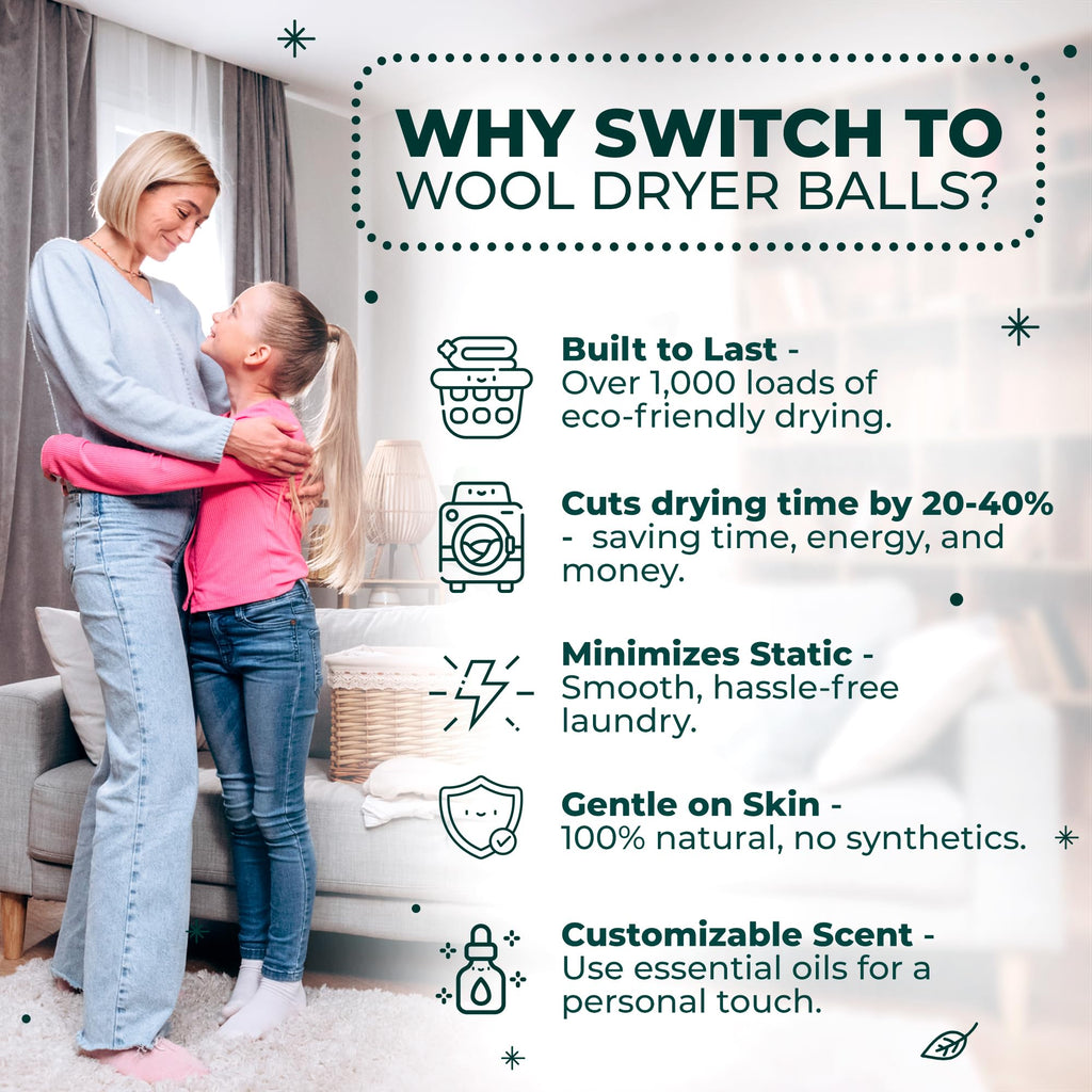 No More Dryer Sheets! Reusable Wool Dryer Balls XL 6-Pack - Reduces Static, Cuts Dry Time, & Softens Naturally
