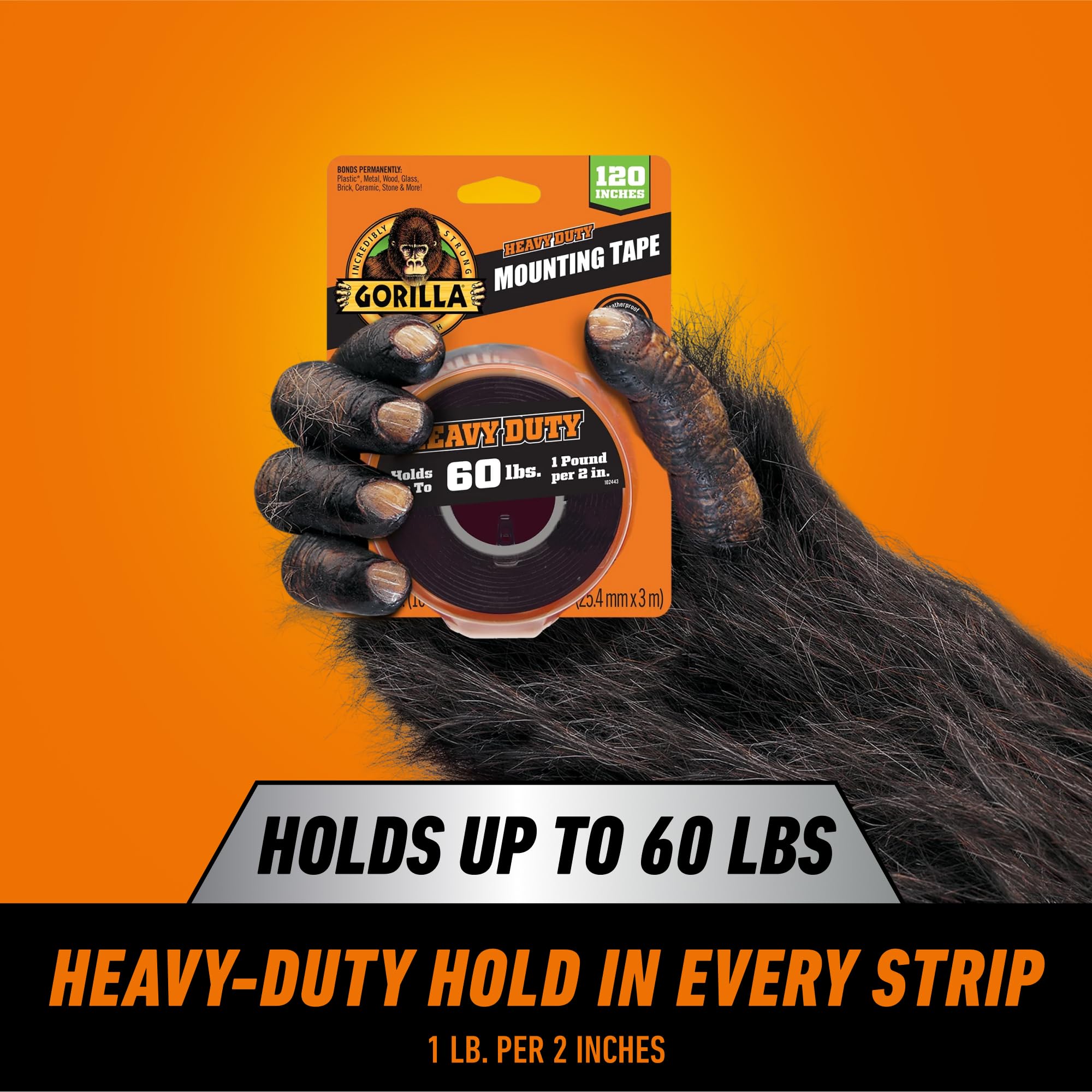 Gorilla Heavy Duty Double Sided Mounting Tape XL, 1" x 120", Black (Pack of 1)