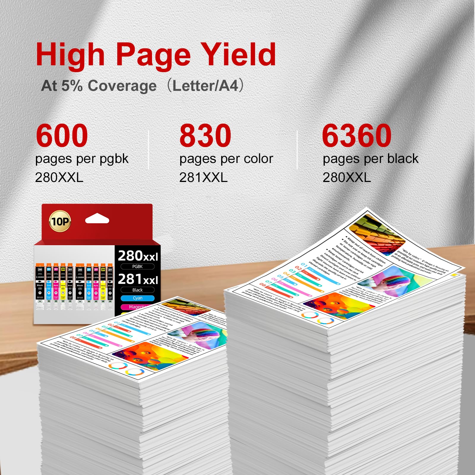 [10 Pack] 280XXL 281XXL Compatible Ink Cartridge Replacement for Canon 280 281 PGI-280XXL CLI-281XXL Work with Pixma TR8620a TR7620a TR8620 TR8520 TR7020a TS702 TR7520 TS9520 TS9120 Printers