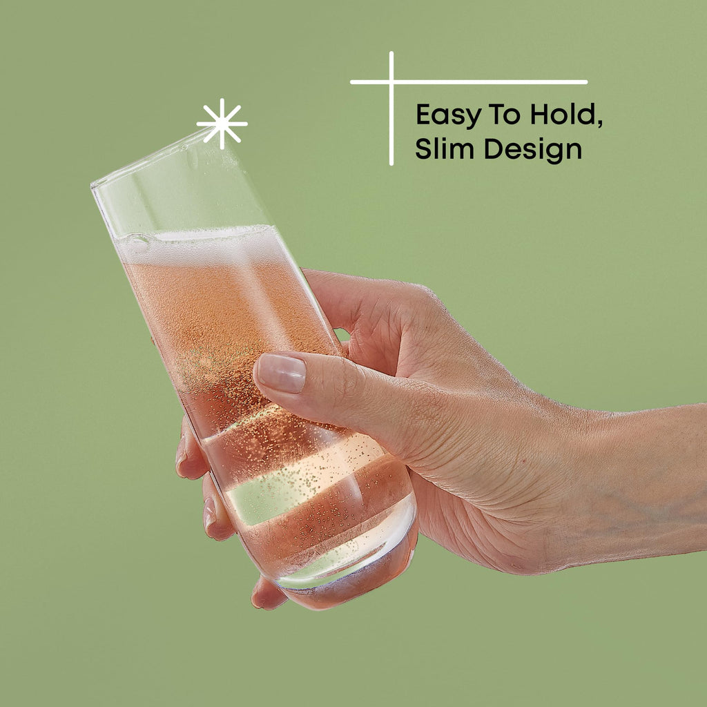 JoyJolt Milo Stemless Champagne Flutes Set of 8 Crystal Glasses. 9.4oz Champagne Glasses. Prosecco Wine Flute, Mimosa Glasses Set, Cocktail Glass Set, Water Glasses, Highball Glass, Bar Glassware