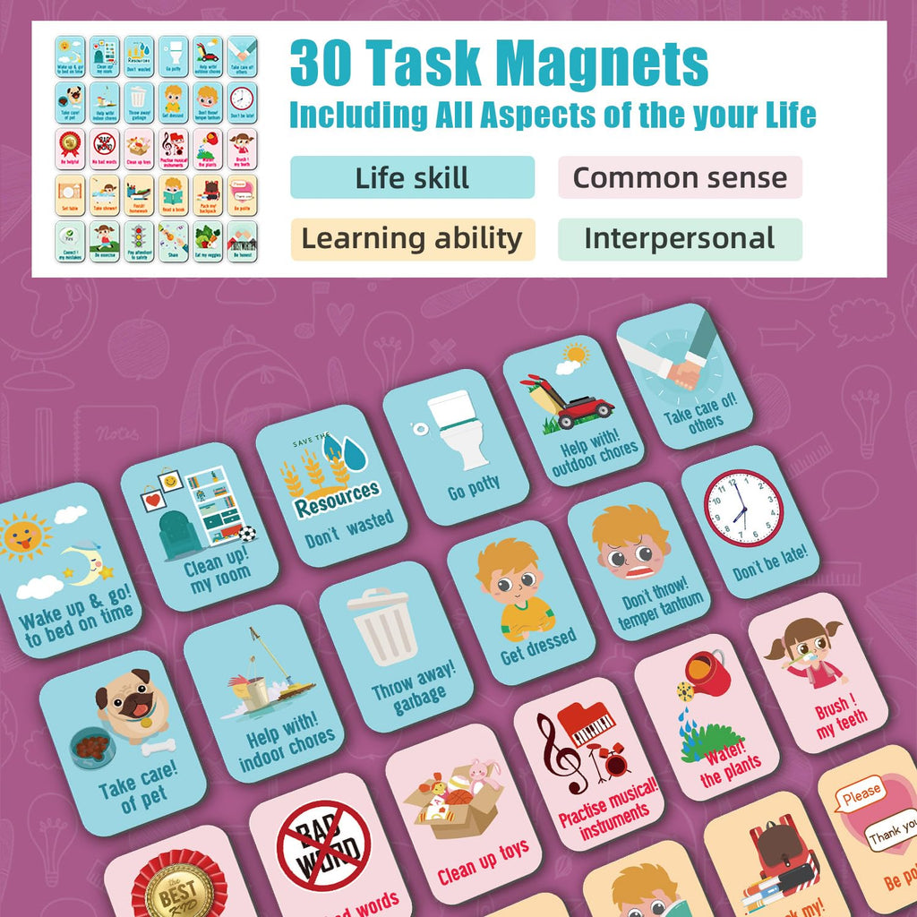 Magnetic Behavior/Star/Reward Chore Chart, Responsibility Chart Board with Full Magnet Backing for Fridge 17.3 * 11.8inch (Pink)