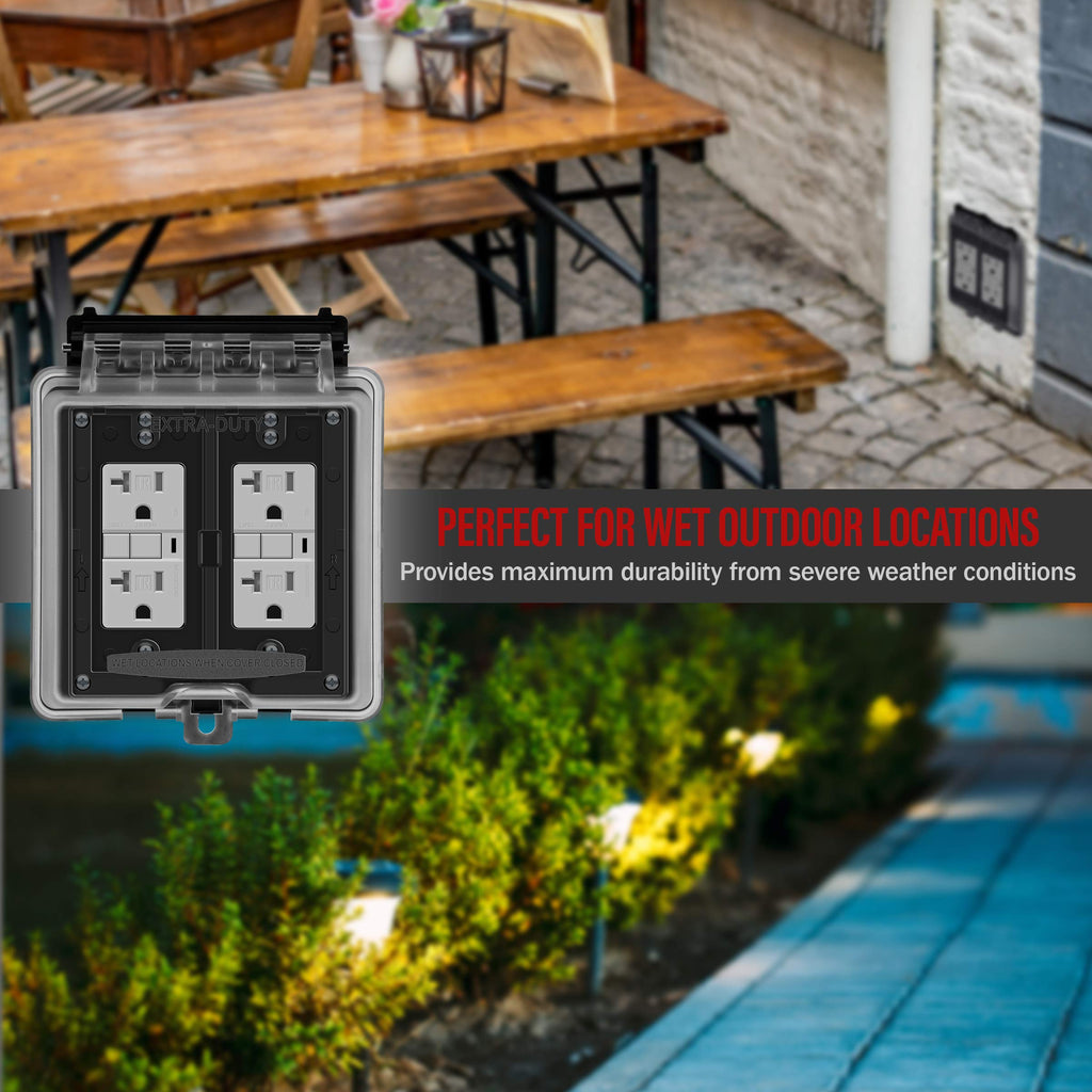 ENERLITES 2-Gang Weatherproof Outdoor Outlet Cover Extra-Duty in-Use Outlet Cover, Outdoor Decorator/GFCI Receptacle Outlets, 6.1” H x 5.2” W x 2.5” D, IUC2V-D, Clear