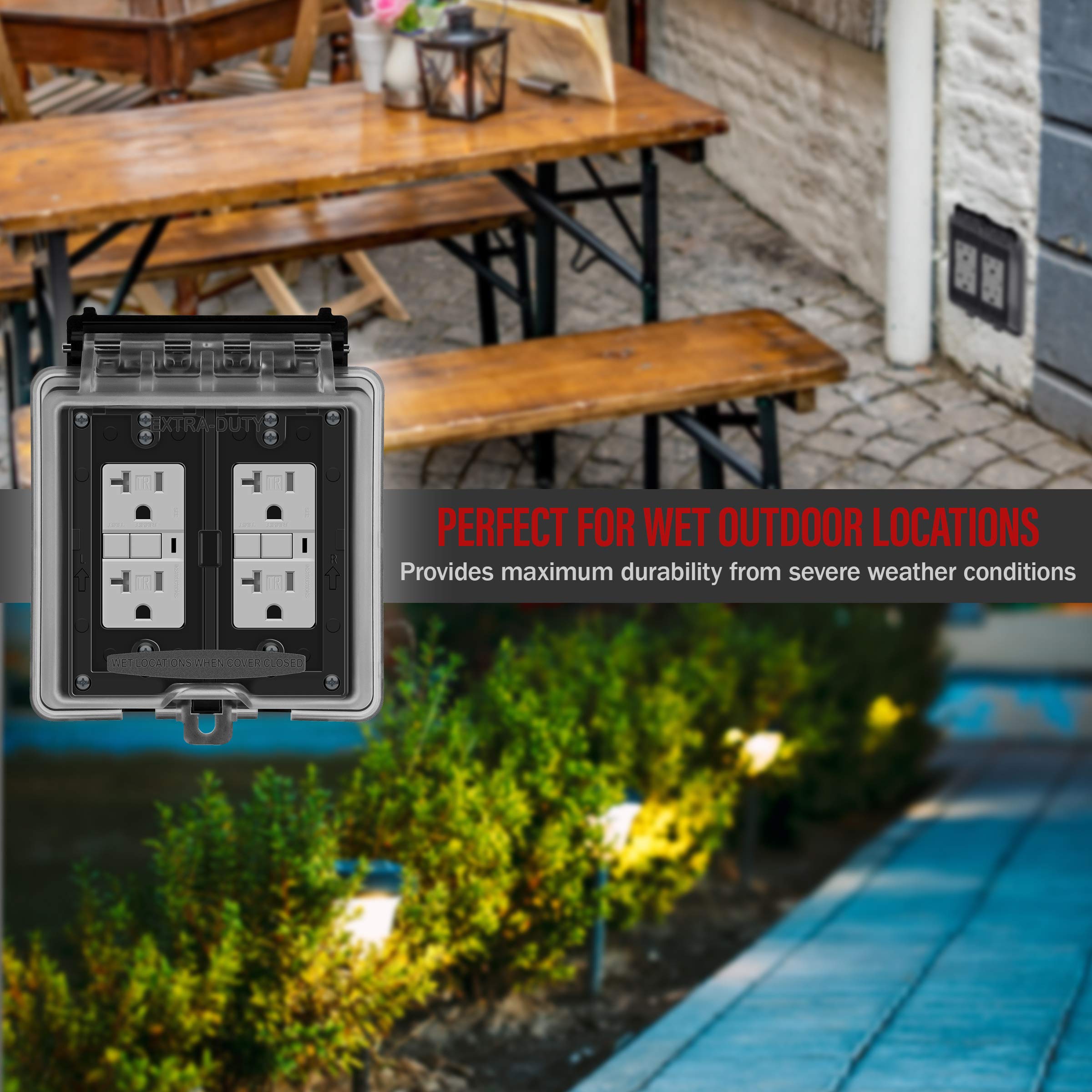ENERLITES 2-Gang Weatherproof Outdoor Outlet Cover Extra-Duty in-Use Outlet Cover, Outdoor Decorator/GFCI Receptacle Outlets, 6.1” H x 5.2” W x 2.5” D, IUC2V-D, Clear