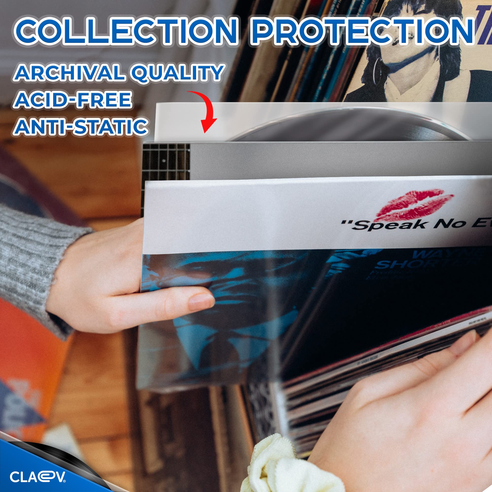 100 Anti Static Inner Record Sleeves for Vinyl LP Records - 12 inch/30 cm, Square, Translucent - Album Record Protective Plastic Covers for Storage - by Claev