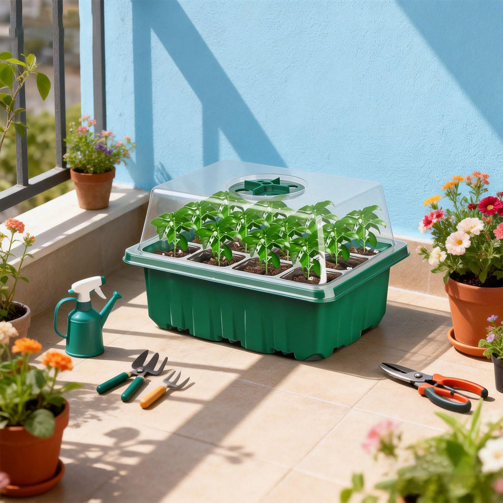Seed Starter Trays, 10-Pack Plant Germination Trays Greenhouse Grow Kit with Humidity Vented Domes and Base for Seeds' Starting (Total 120 Cells)