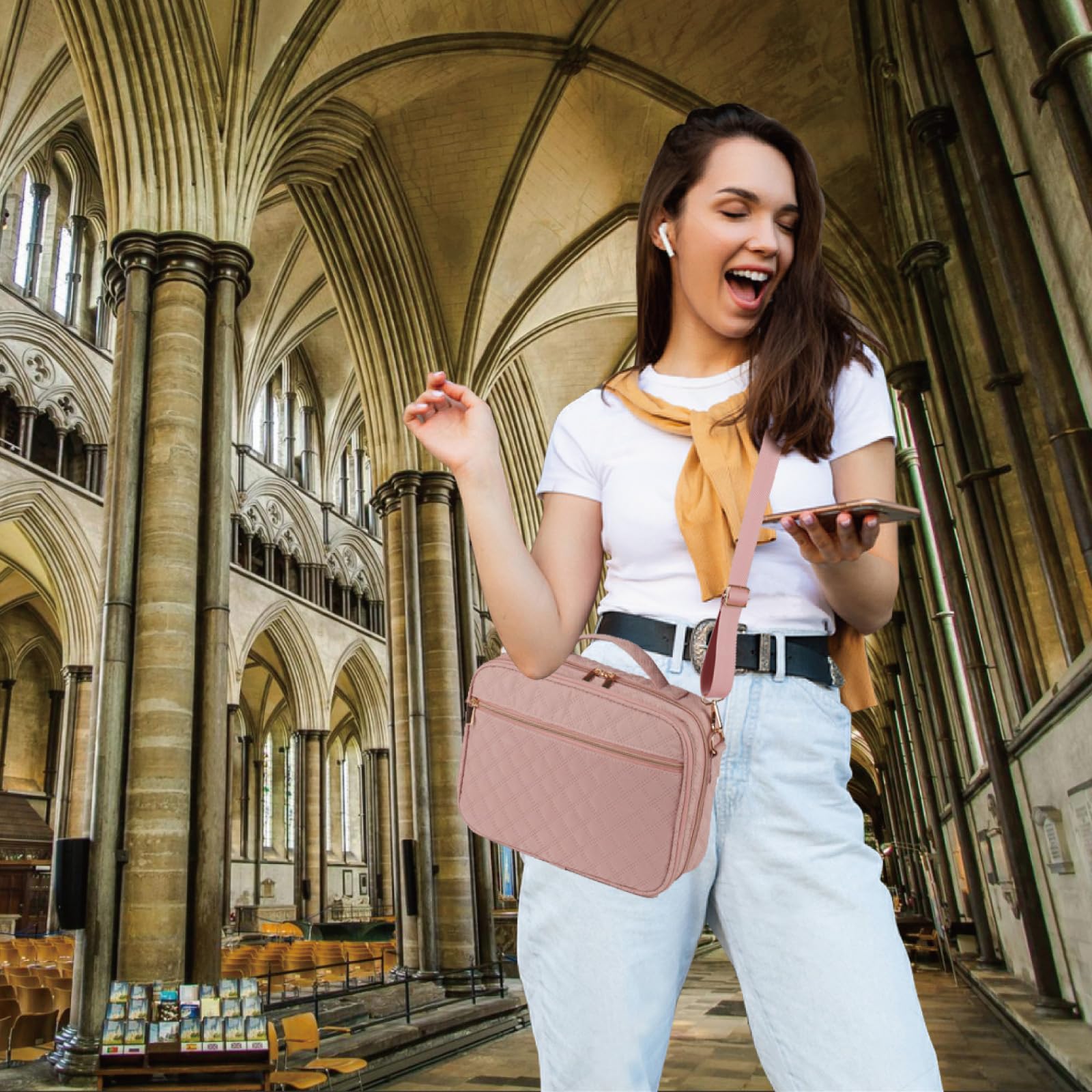2 Layers Bible Cover for Women,Large Bible Case with Handles Shoulder Strap,Carrying Bible Bag Scripture Case Church Bag Bible Protective with Pocket
