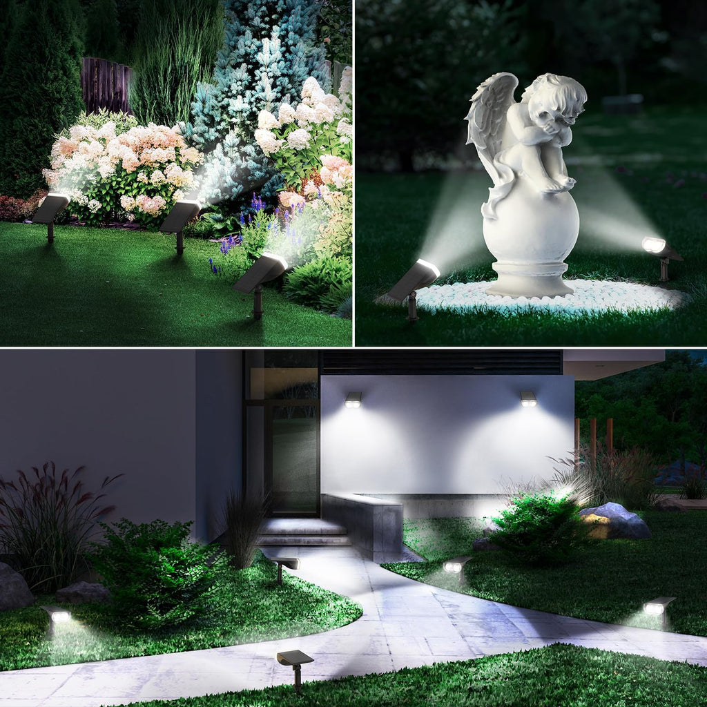 Linkind Solar Lights Outdoor Waterproof IP67, StarRay Dusk-to-Dawn Outdoor Solar Lights, 3 Lighting Modes Solar Spot Lights Outdoor for Garden, Yard, Landscape (Daylight, 2 Pack)