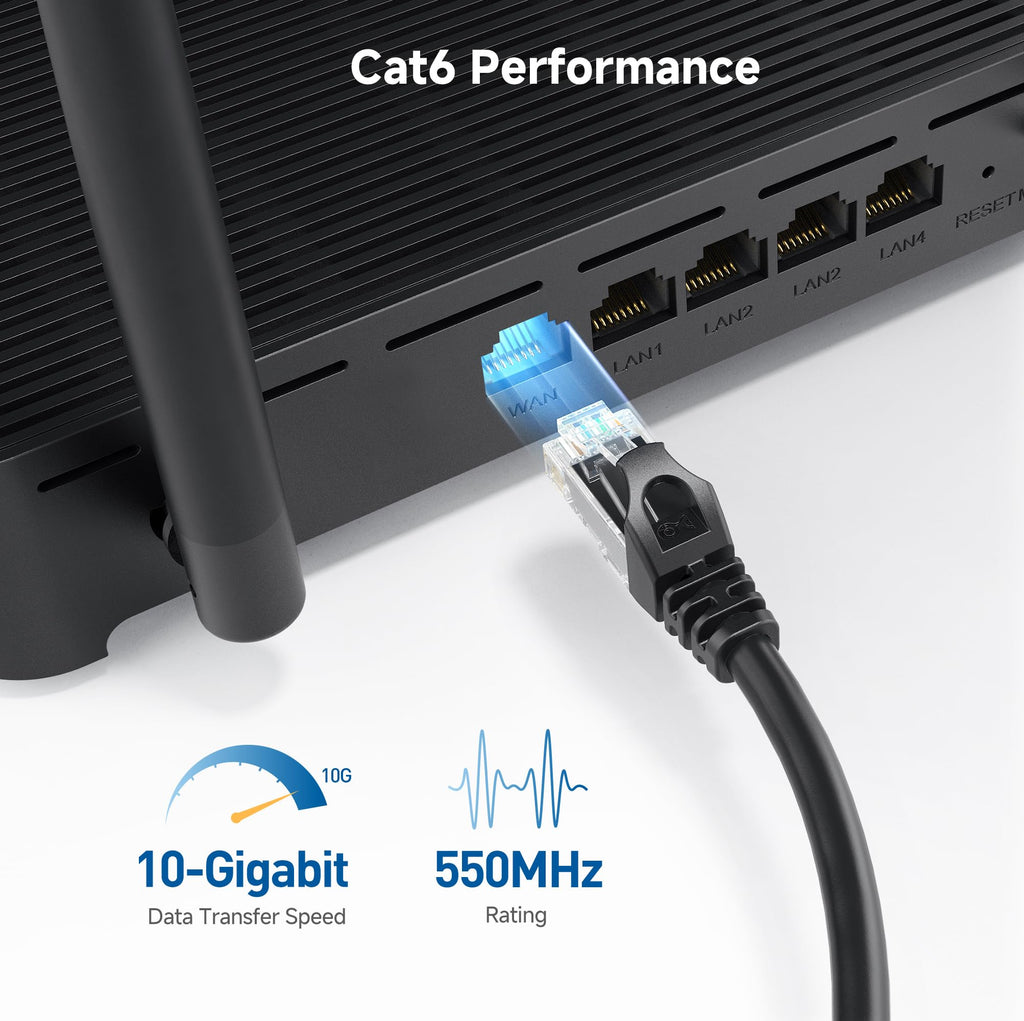 Cable Matters 10Gbps Snagless Cat 6 Ethernet Cable 30 ft (Cat 6 Cable, Cat6 Cable, Internet Cable, Network Cable) in Black - Available 20ft - 150ft in Length