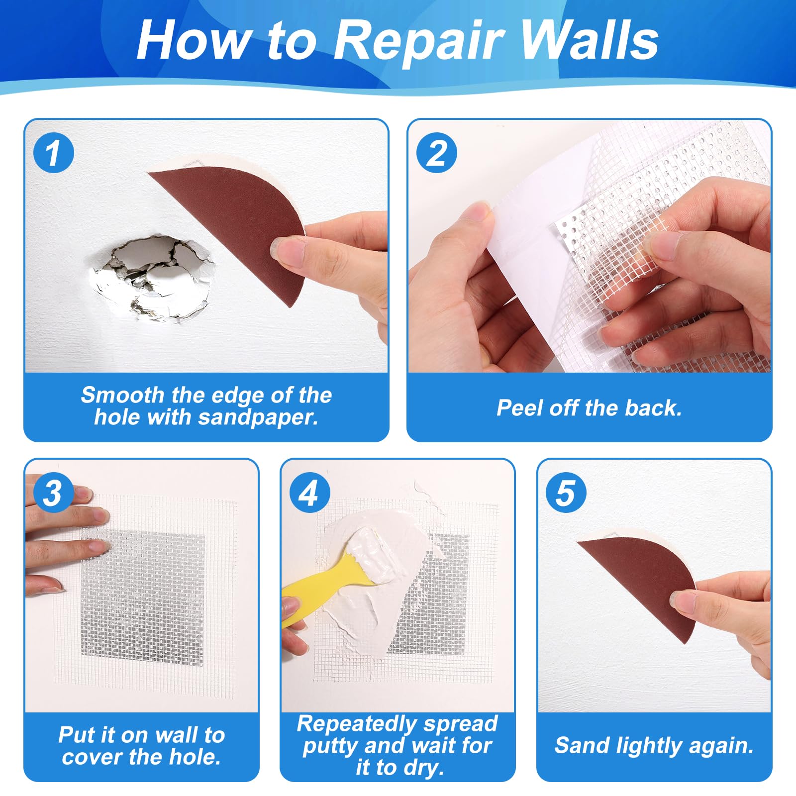 Drywall Repair Kit, Drywall Patch Repair Kit with 8.8OZ White Repair Putty, Scraper Sandpapers Gloves for Heavy Duty Plaster Wall Repair, Easy to Fill Holes in Home Wall & Quick Repair Crack