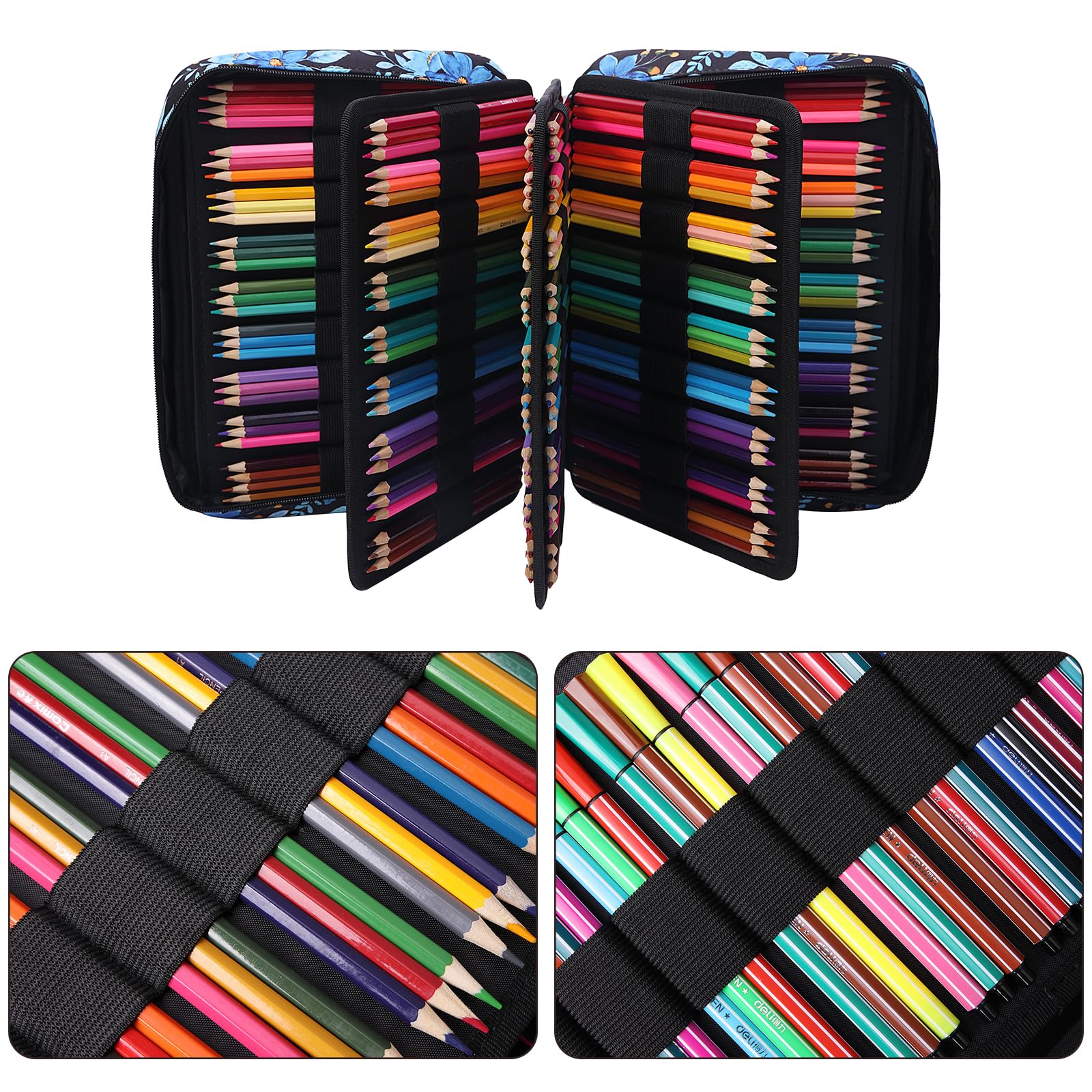 BOMKEE Colored Pencil Case 220 Slots Pencils/Gel Pens Organizer Waterproof Travel Case Zipper Carrying Portable Pencil Markers Pen Holder Bag for Painter Writers (Orchide)
