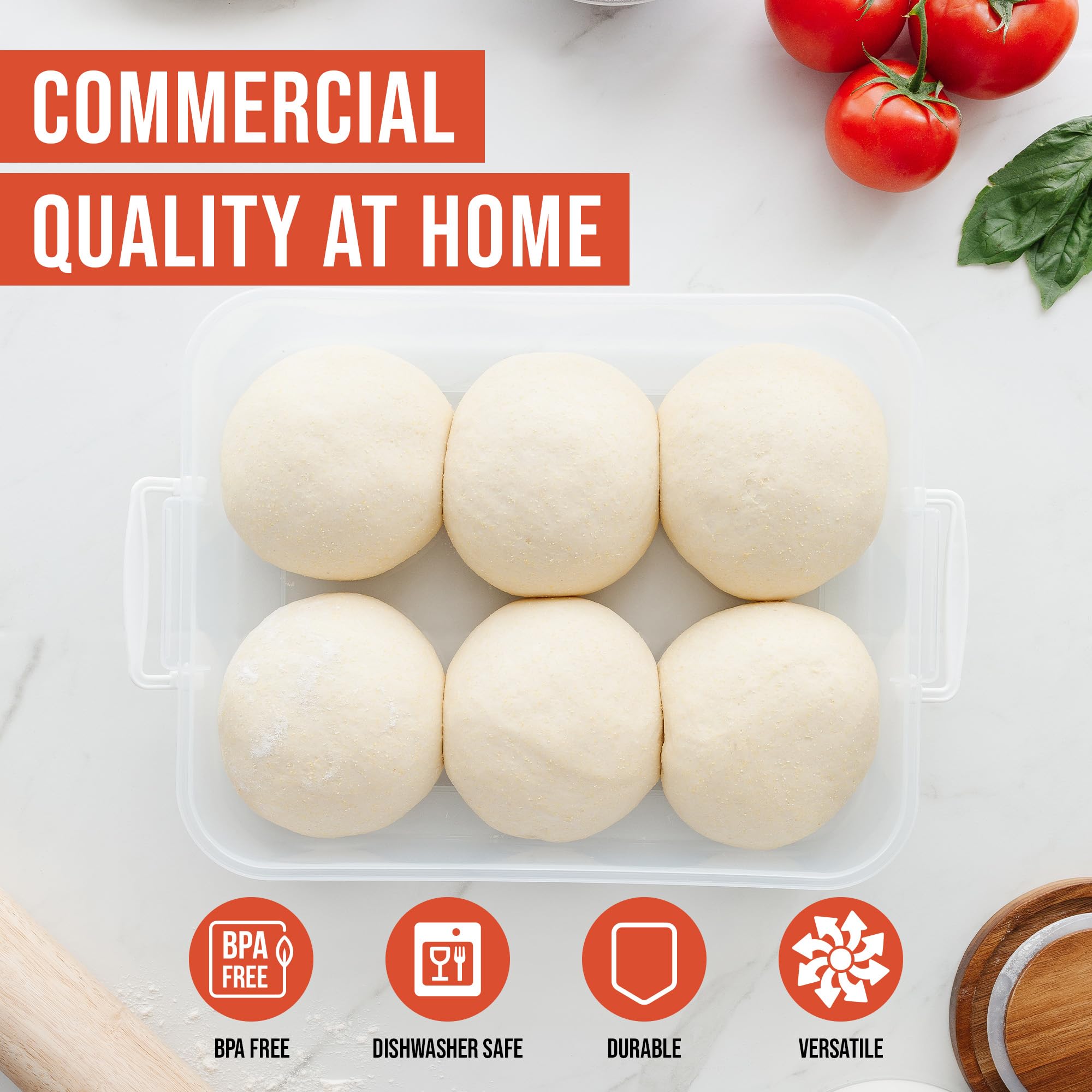 Chef Pomodoro Pizza Dough Proofing Box, Pizza Dough Container, Household Pizza Dough Tray With Convenient Carry Handle (Grey)