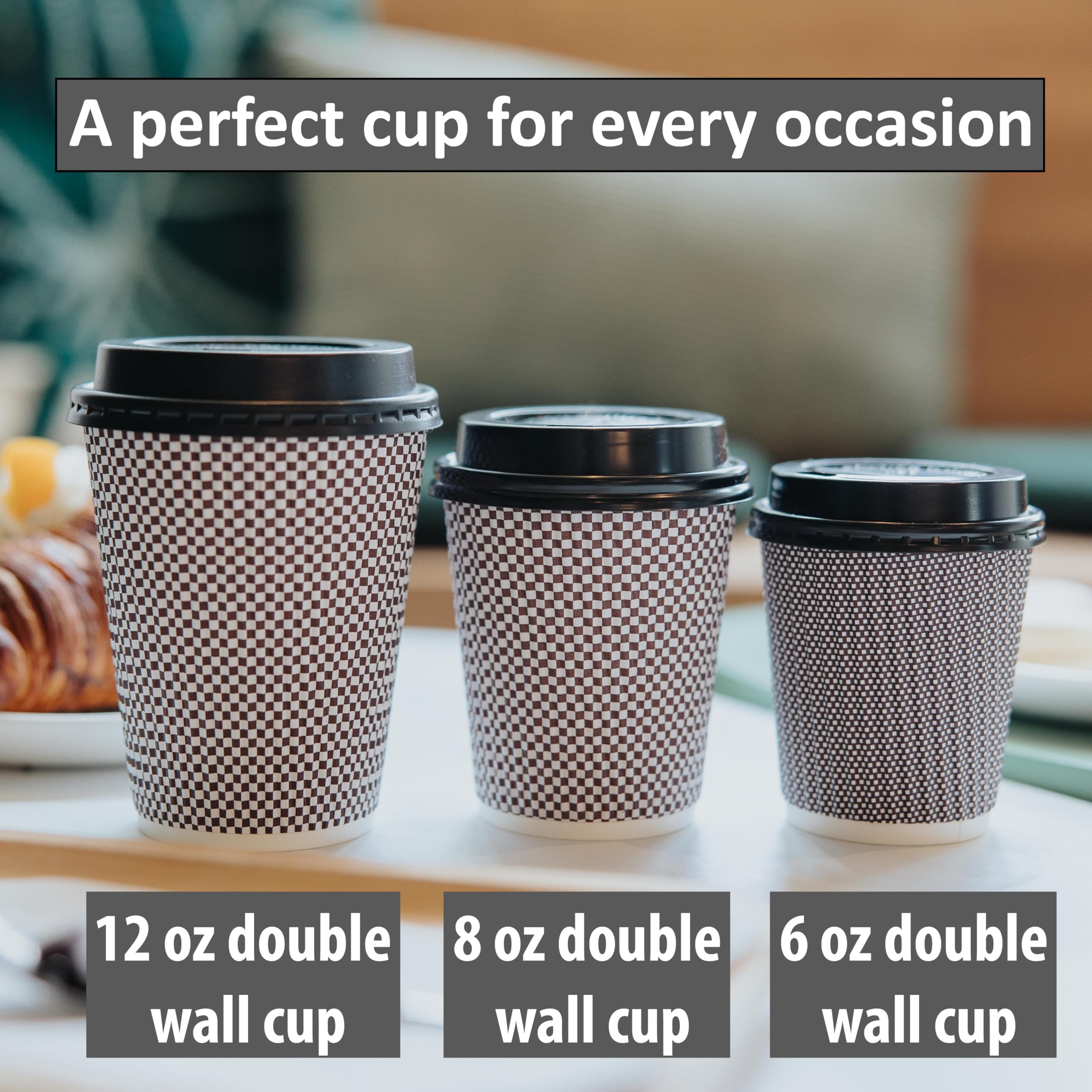 Blue Lake 8 oz Disposable Coffee Cups with lids, 100 Count, Premium Double Wall Insulated Hot Beverage Cups, No Need for Sleeves
