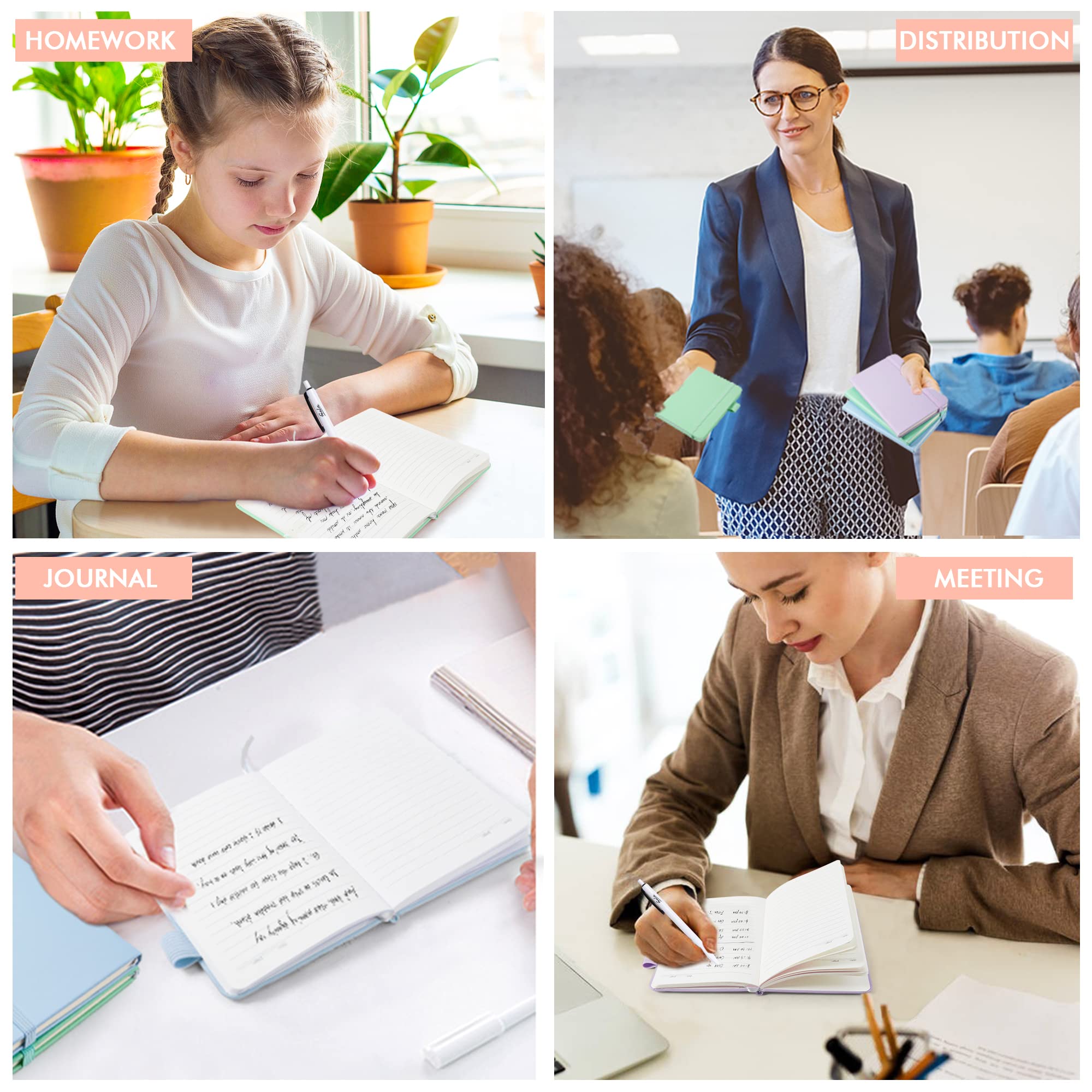 feela Pocket Notebook Journals, Mini Cute Small Hardcover College Ruled Notepad Office School Supplies, with 3 Black Pens, 3.5”x 5.5”, 3 Pack, A6, Pastel Colors, Light Blue, Light Purple, Light Green