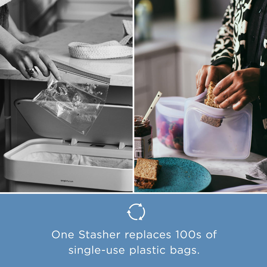 Stasher Premium Silicone Reusable Food Storage Bags, 2-Pack, Blue, Multi-Use Food Storage Bags, Lunch Bag, Travel Containers, BPA Free, Leak-free, Dishwasher-Safe, Eco-friendly