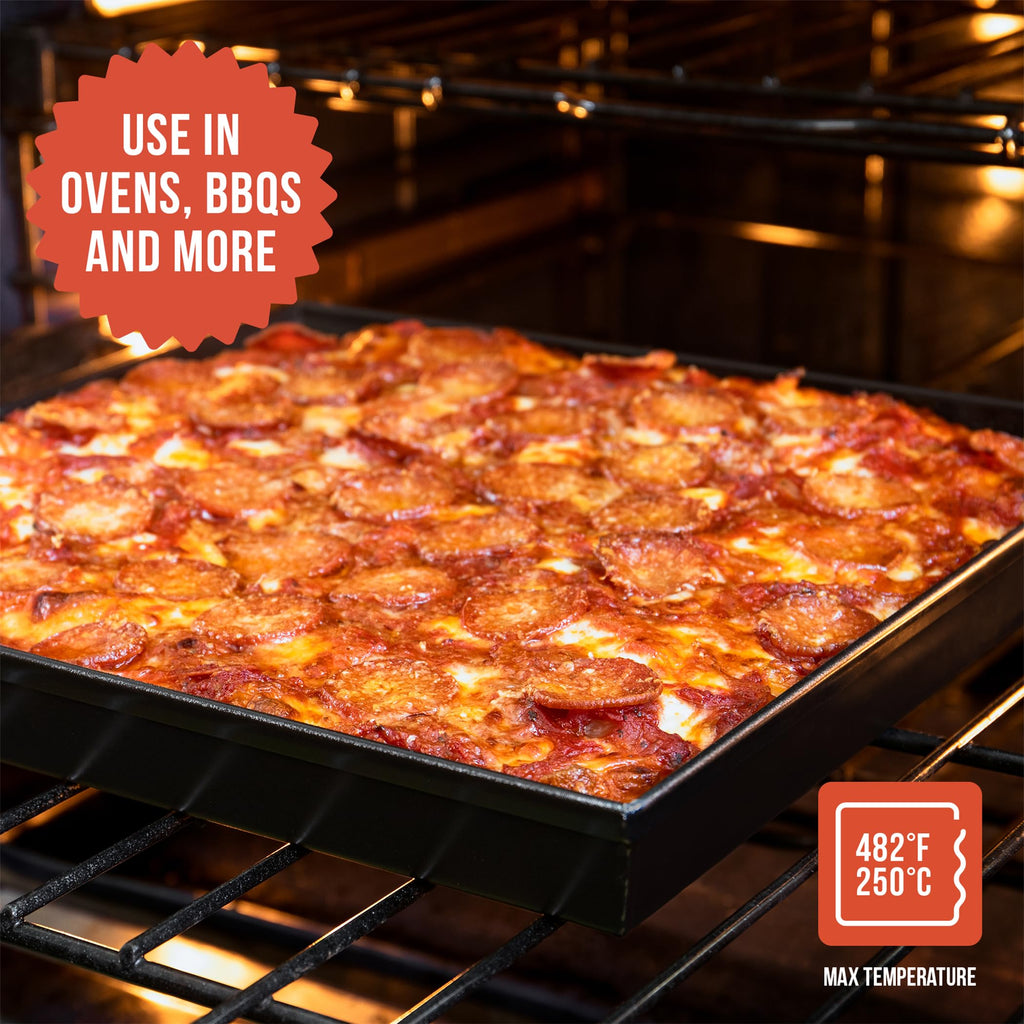 Chef Pomodoro Sicilian Deep Dish Square Pizza Pan, 13.2 x 13.2 Inch, Non-Stick Aluminum, Focaccia Crust, Dough Pre-Seasoned Bakeware Kitchenware