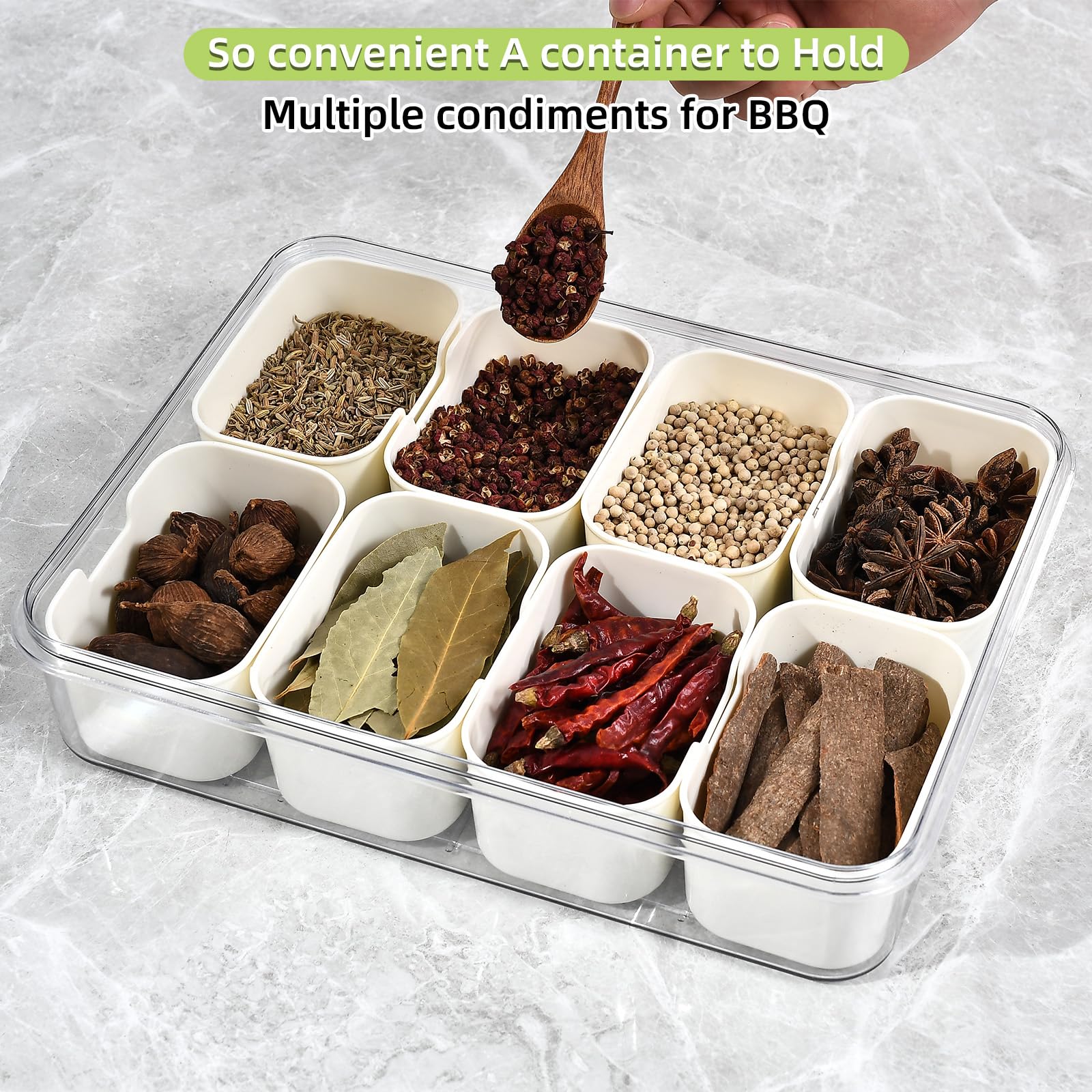 Snackle Box 8 Compartment Divider Box, Divided Serving Tray with Lid and Handle - Charcuterie Container for Portable Snack Platters - Clear Organizer for Candy, Fruits, Nuts - Perfect for Party
