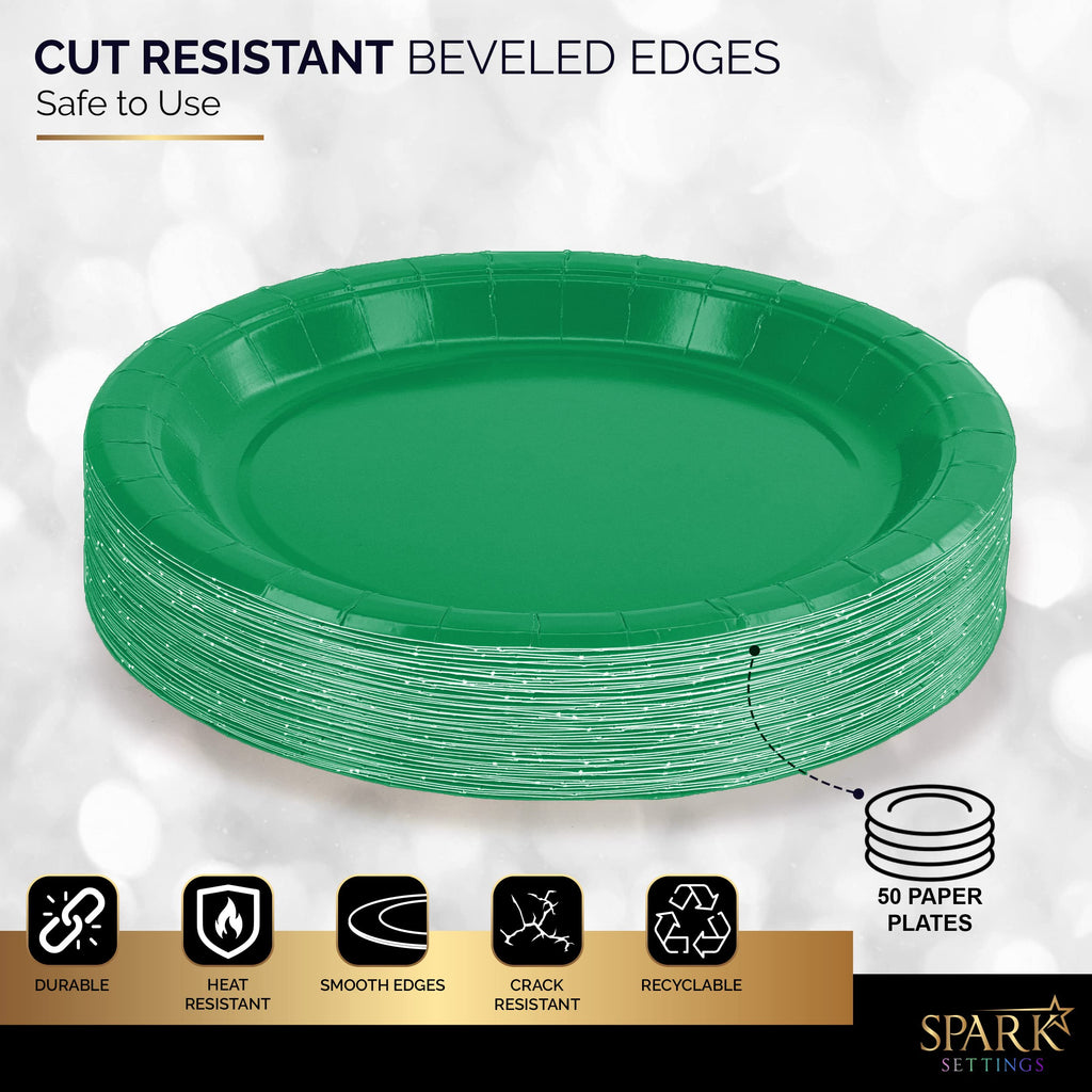 Disposable Paper Plates Green, 6 3/4 Inches Paper Dessert Plates, Strong and Sturdy Disposable Plates for Party, Dinner, Holiday, Picnic, or Travel Party Plates, Pack of 50 - By Amcrate