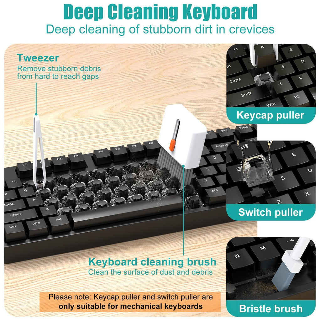 VICHYIE 32 in 1 Keyboard Cleaning Kit with Brush, Computer Laptop Cleaner Kit, Phone Cleaning Tool, Multi-Function Cleaner Kit for Earbuds, Cellphones, PC, Screens, Camera Lens, Electronics Devices