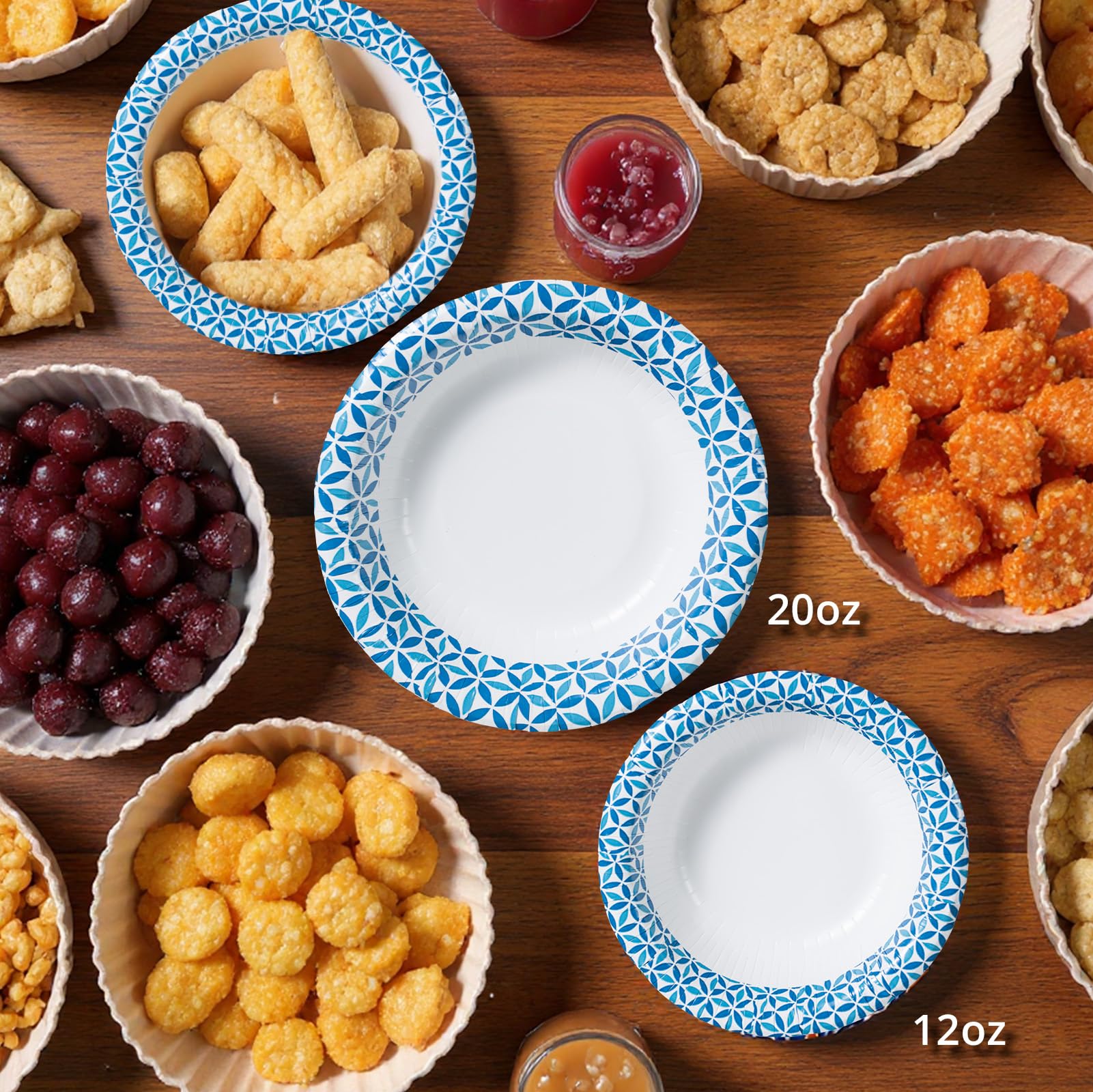 Paper Bowls, 591 ml, 150-Count, Microwave-Safe, Soak-Proof, Disposable Bowls with Infinity Petal Design, Great for Soup, Salad, Snacks, and Meals