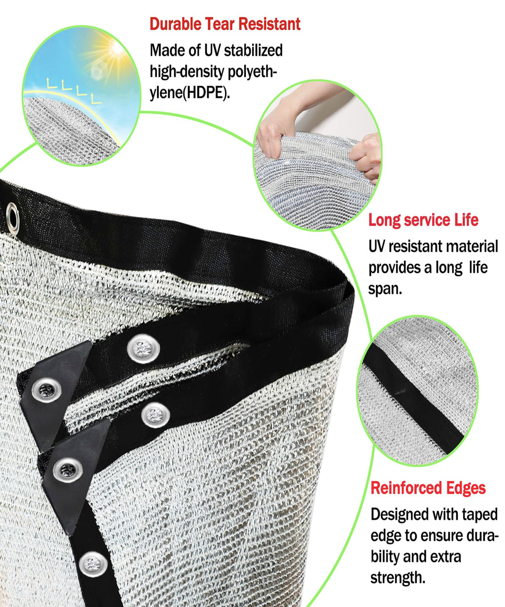 70% Aluminum Shade Cloth 6.5 FT x 10 FT, Durable Mesh Silver Tarps with Grommets and Ball Bungee,Reflective Sun Shade Net Cover for Pet Shade, Car Cover, Patio Garden, Pergola, Plants Growing, Pools