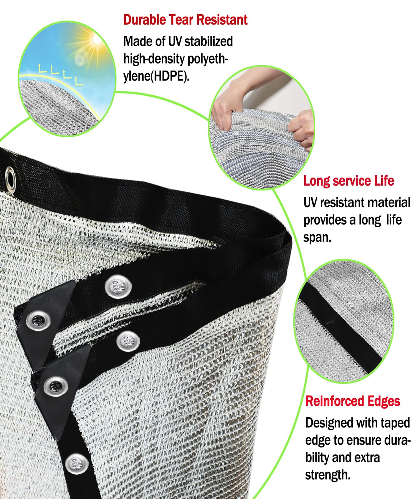 70% Aluminum Shade Cloth 6.5 FT x 10 FT, Durable Mesh Silver Tarps with Grommets and Ball Bungee,Reflective Sun Shade Net Cover for Pet Shade, Car Cover, Patio Garden, Pergola, Plants Growing, Pools