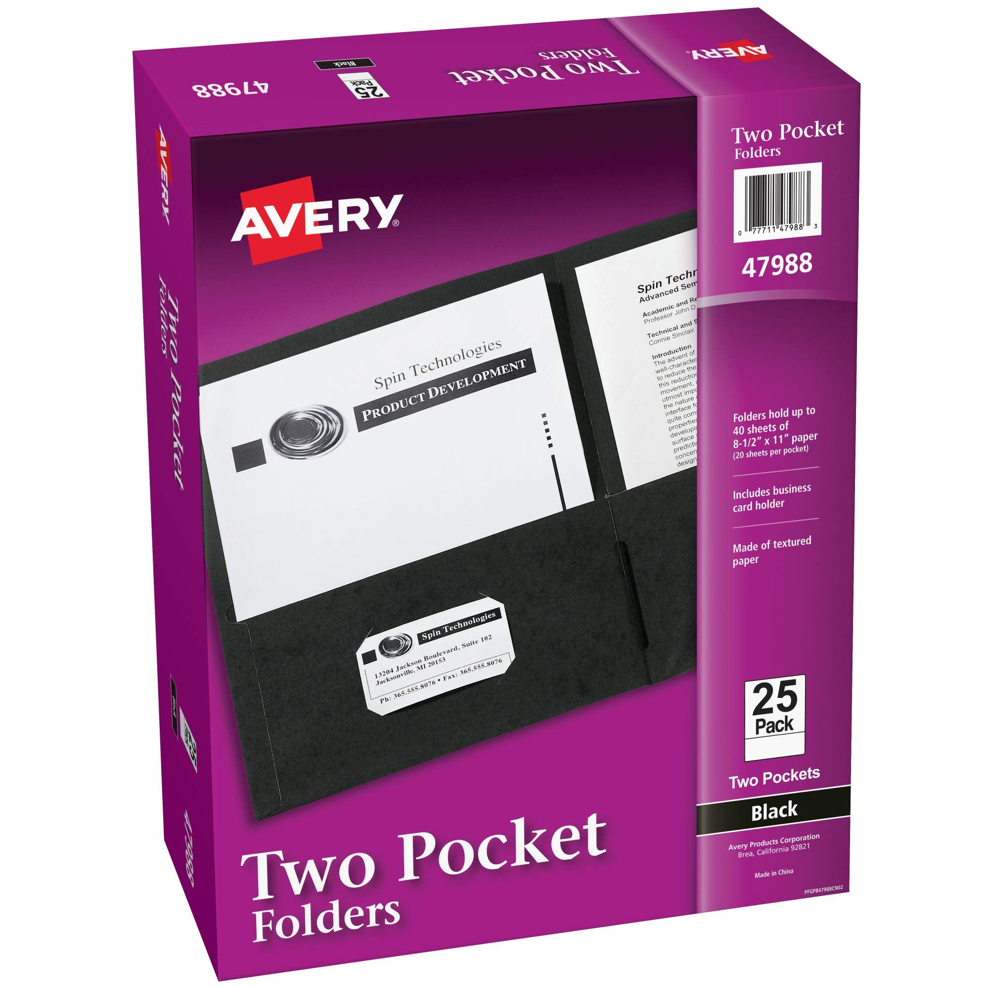 Two Pocket Folders, Black, Paper, 8-1/2" x 11"